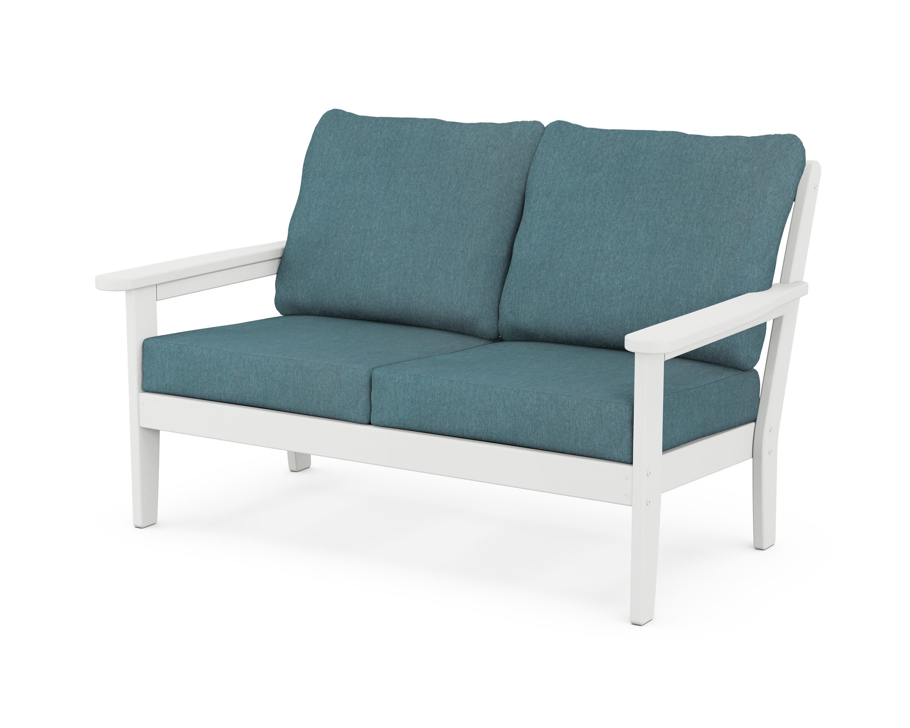 Cottage Deep Seating Loveseat in White / Ocean Teal