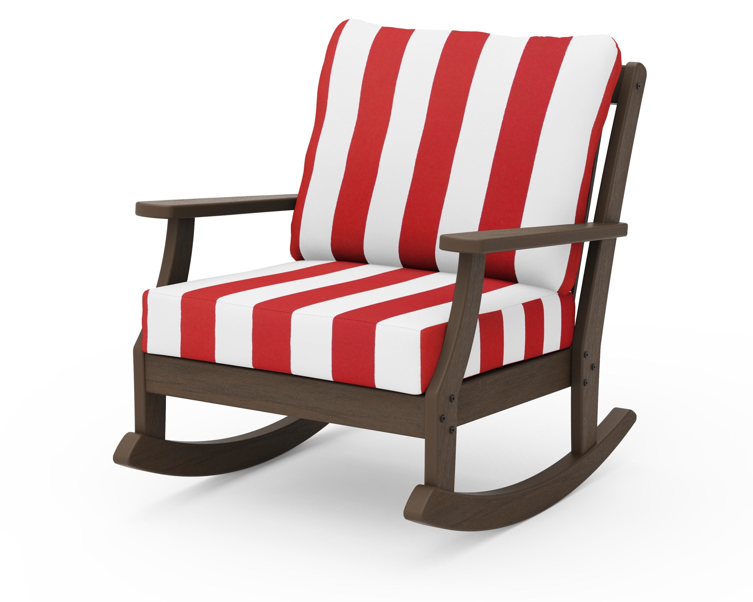 Braxton Deep Seating Rocking Chair in Kona / Cabana Stripe Crimson