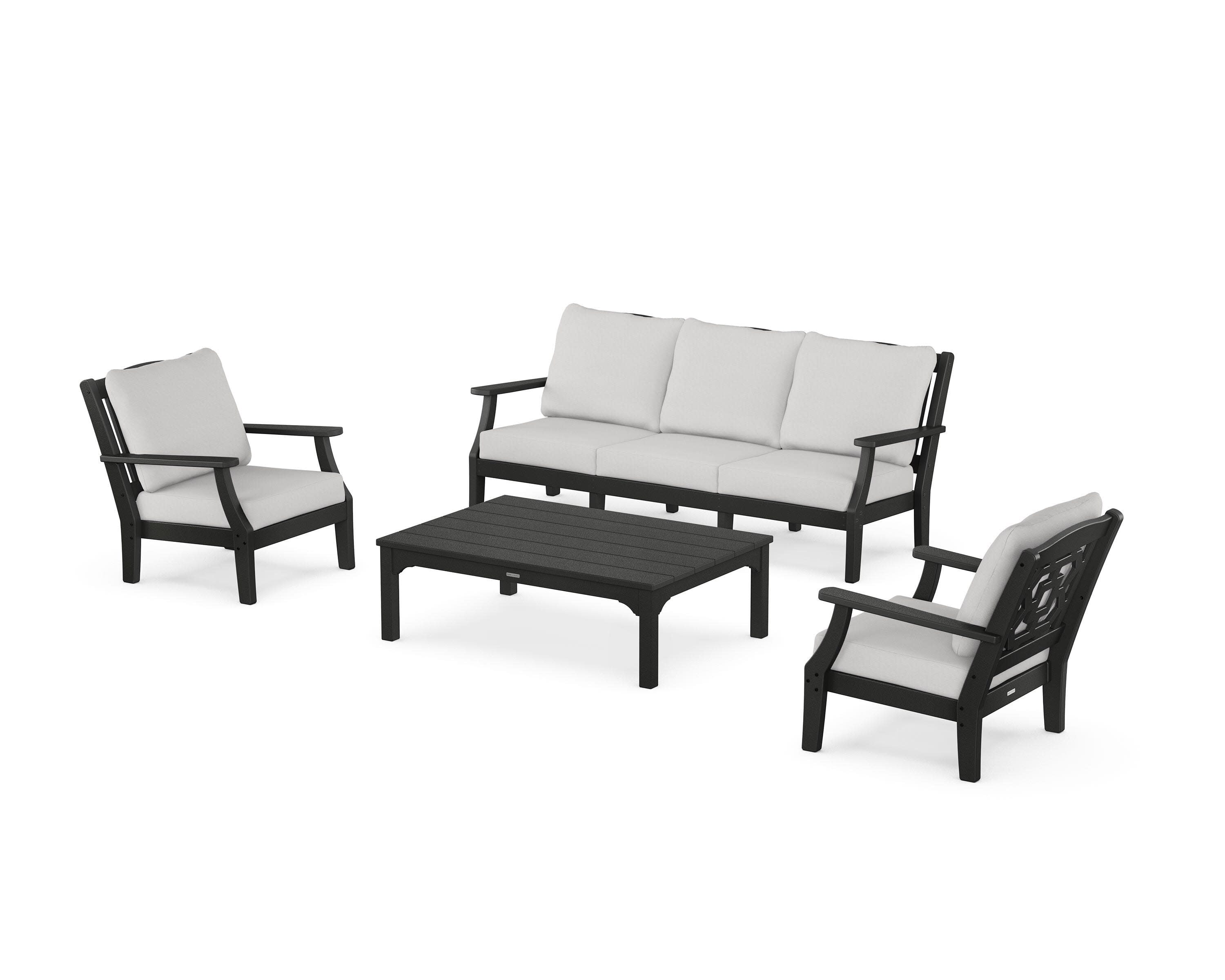Chinoiserie 4-Piece Deep Seating Set with Sofa in Black / Diamond in the Rough