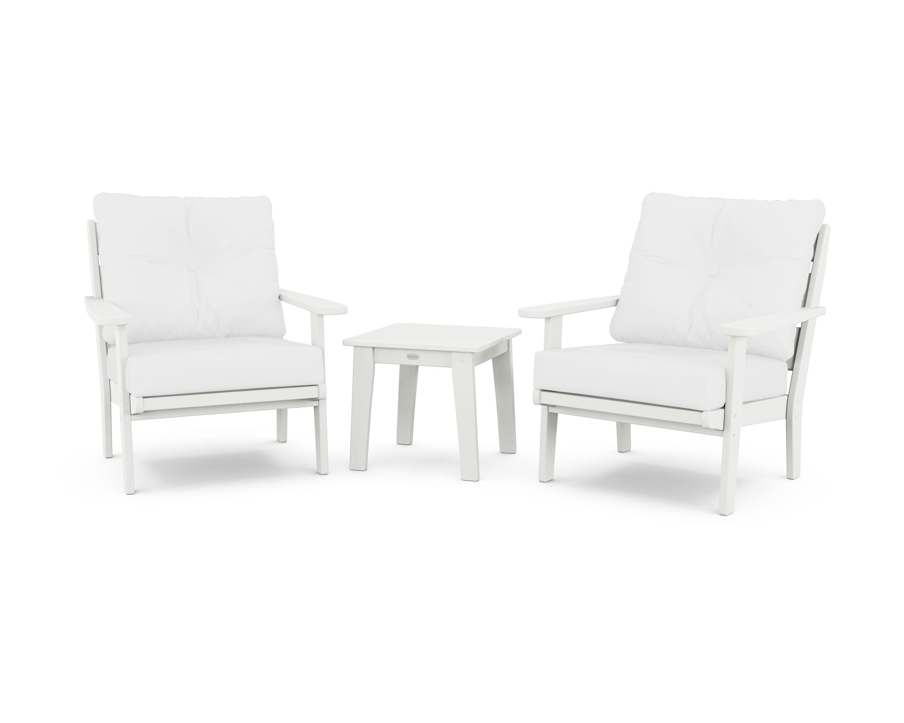 Lakeside 3-Piece Deep Seating Chair Set in Vintage White / Natural