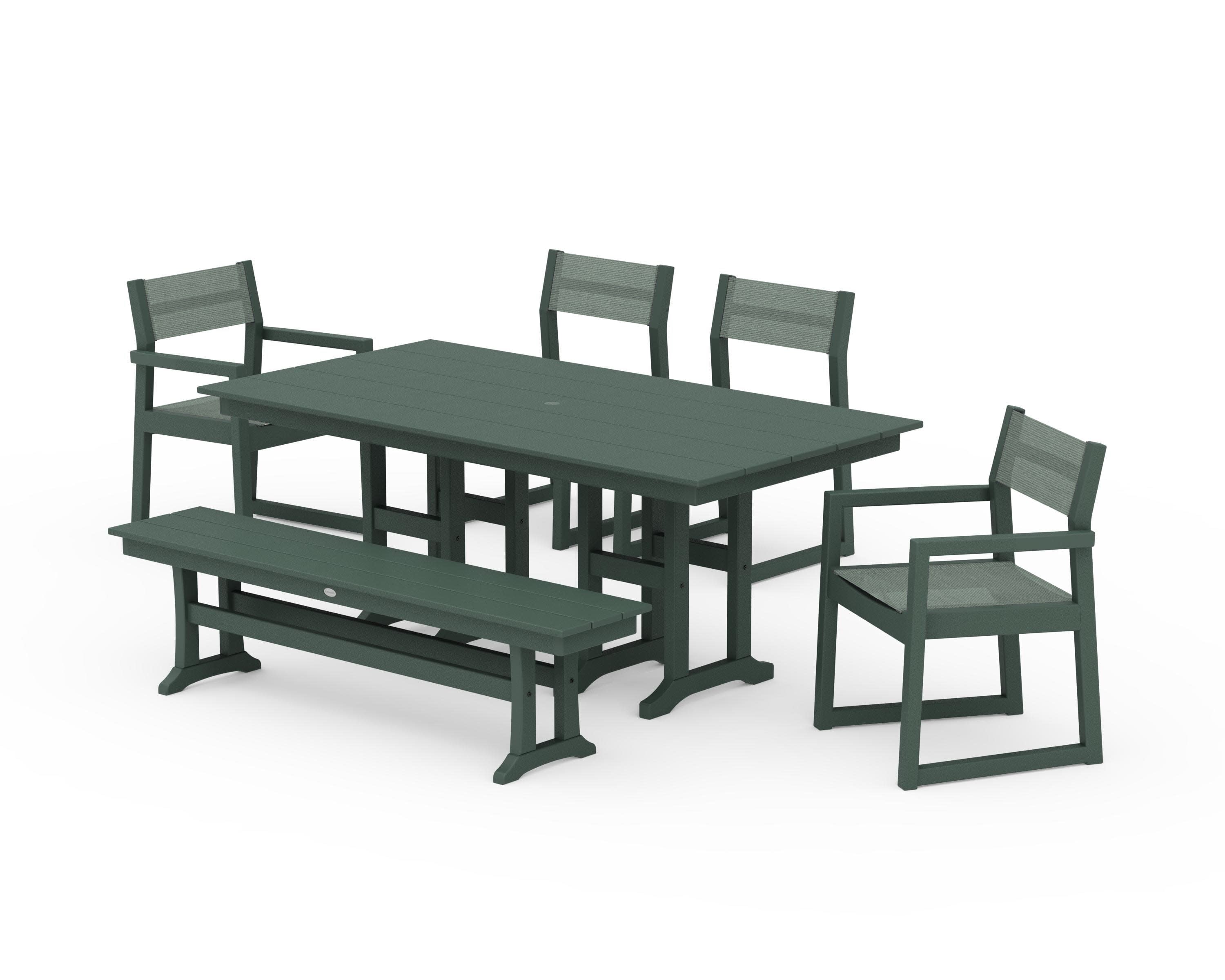 EDGE Sling 6-Piece Farmhouse Dining Set in Green / Dupioni Sea Mist Sling