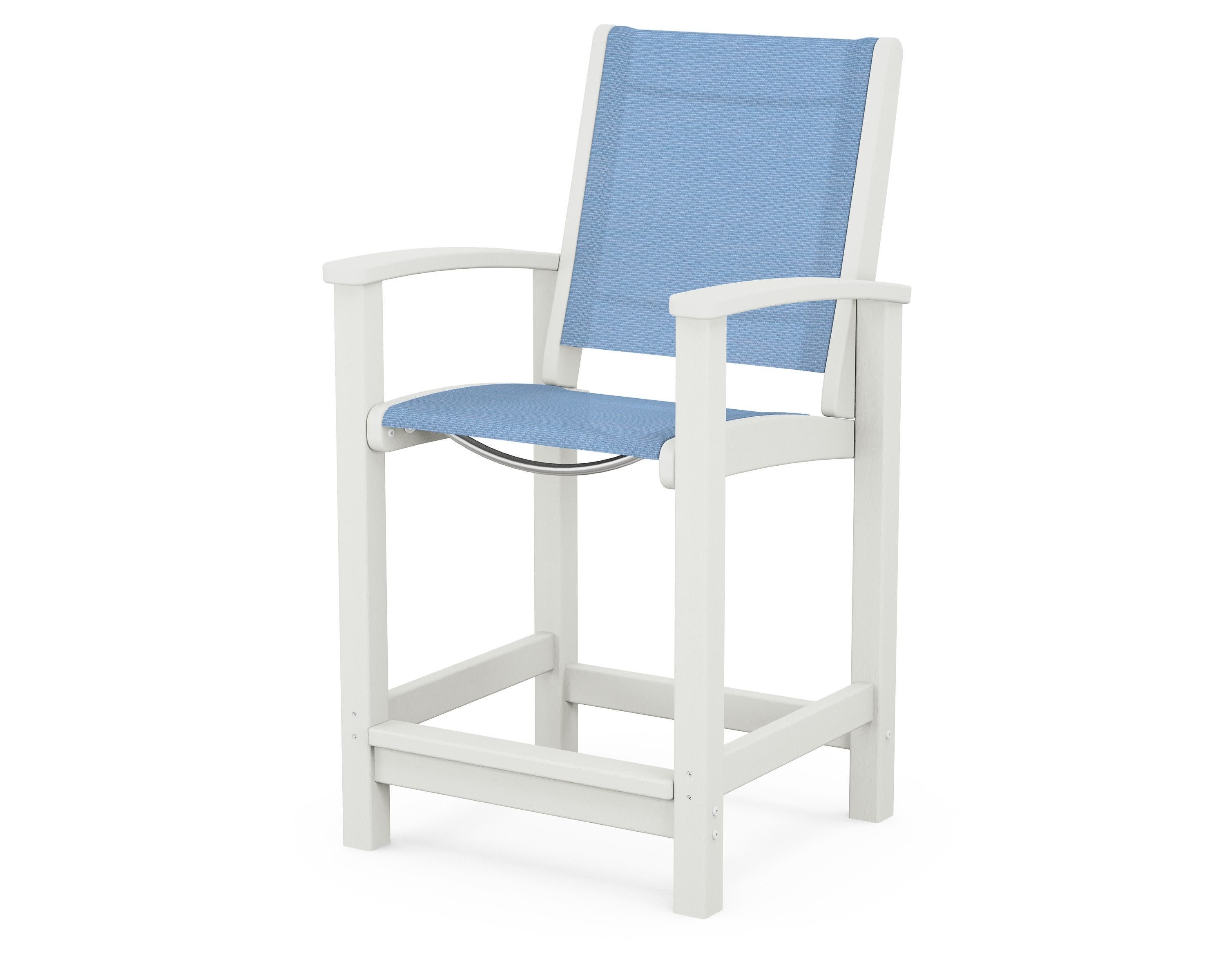 Coastal Counter Chair in Vintage White / Poolside Sling