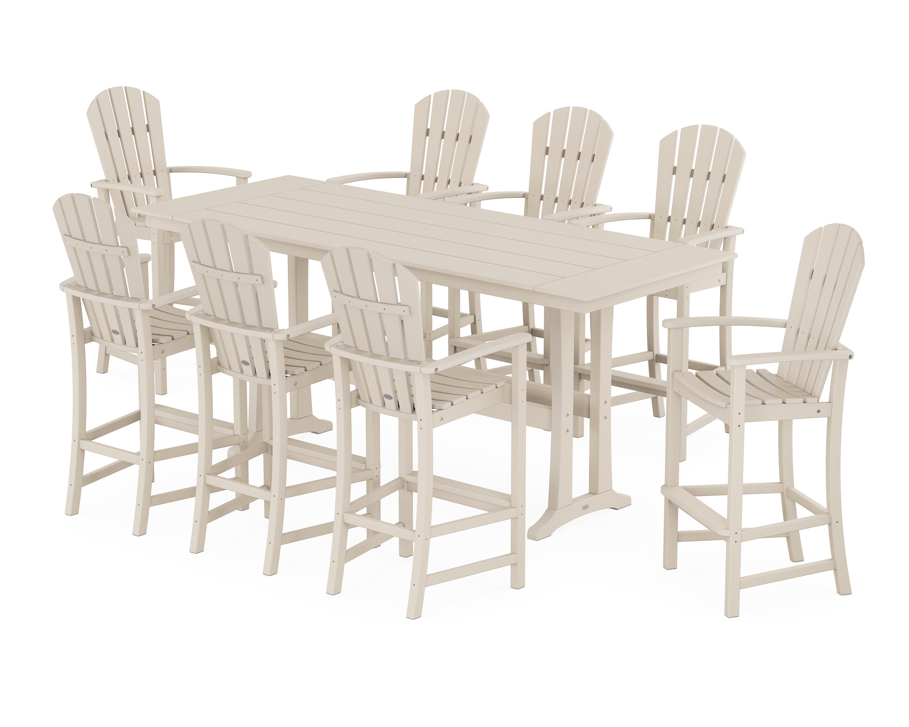 Palm Coast 9-Piece Farmhouse Bar Set with Trestle Legs in Sand