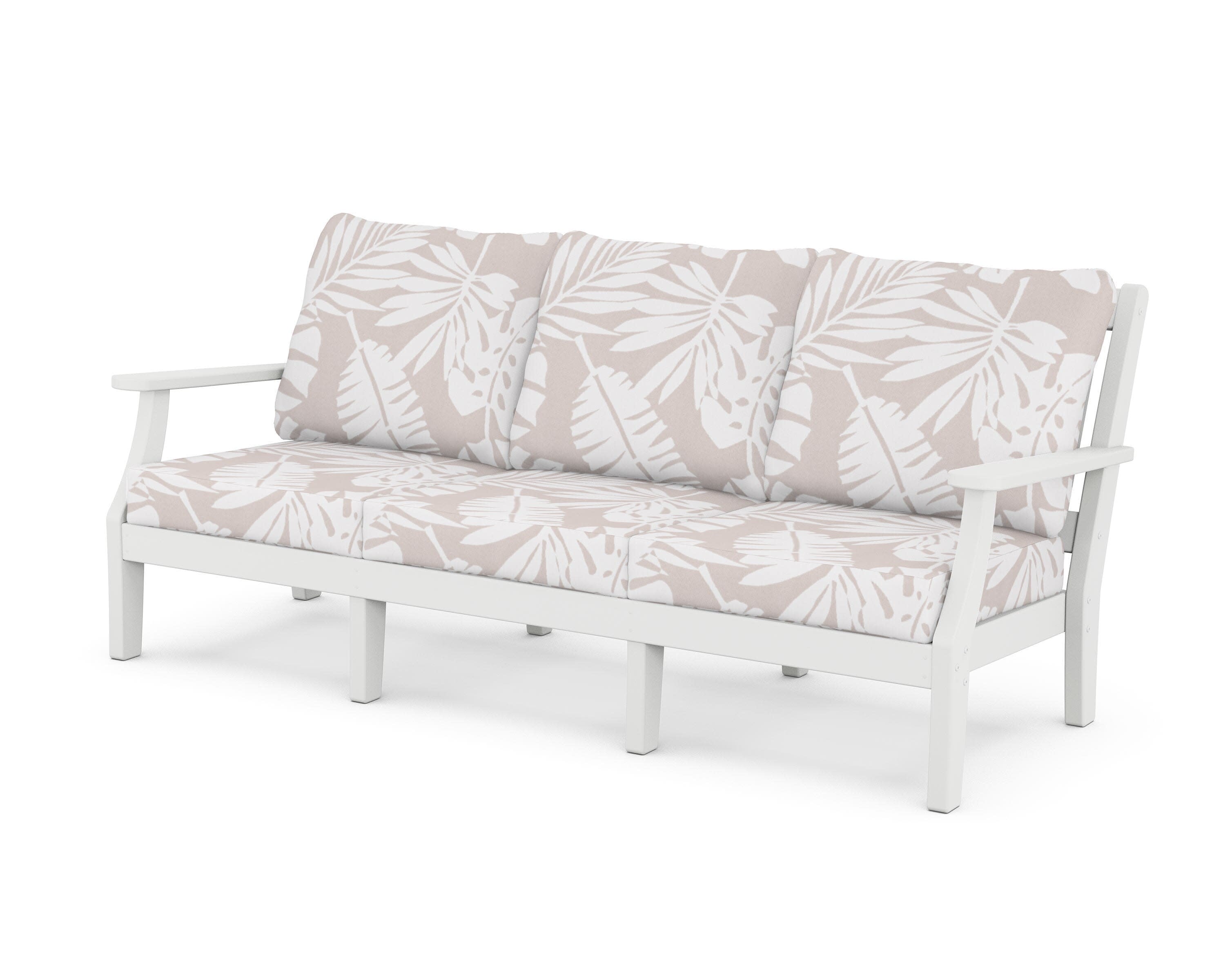 Chinoiserie Deep Seating Sofa in White / Leaf Dune Burlap
