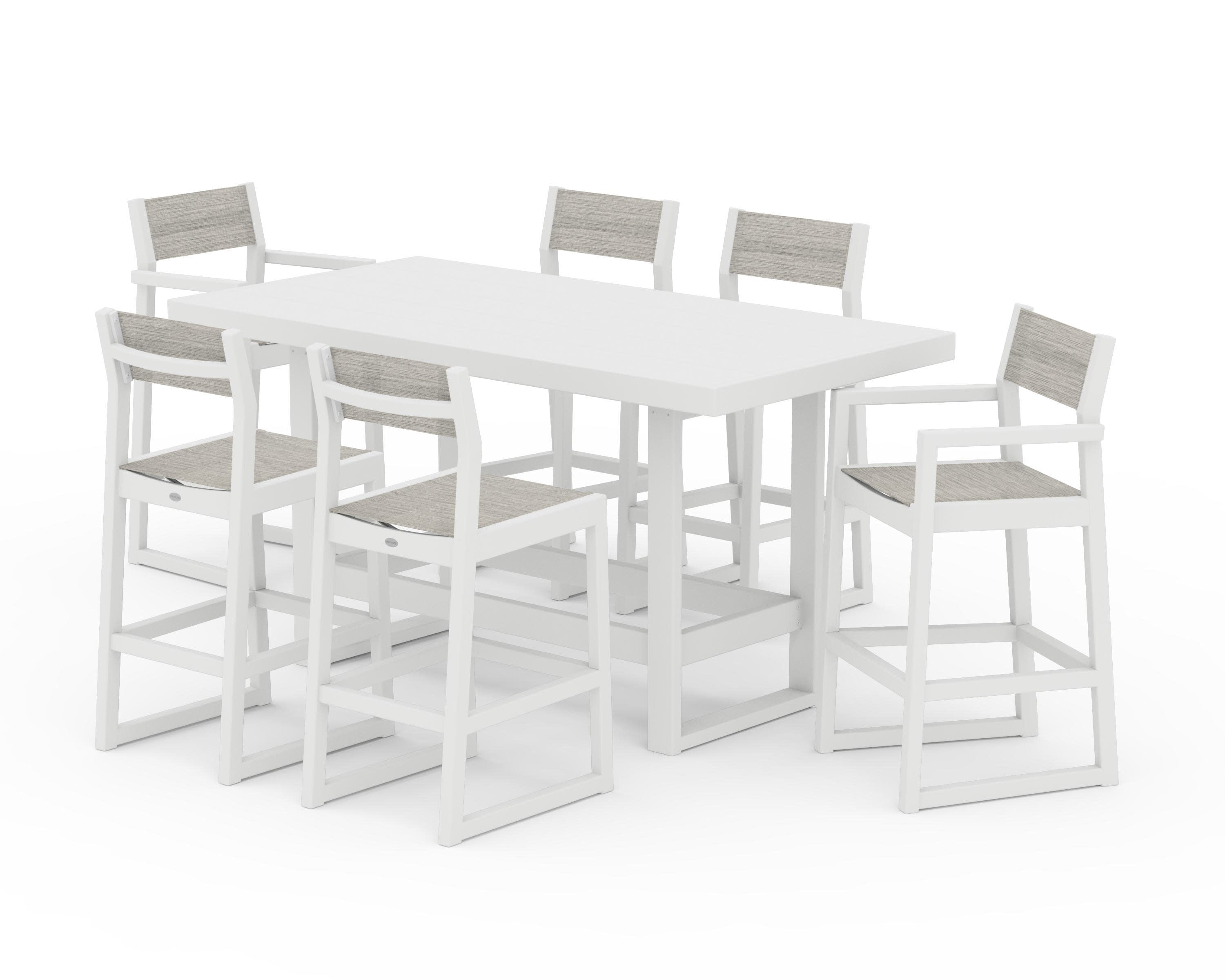 EDGE Sling 7-Piece Bar Table Set in White / Birch Sling