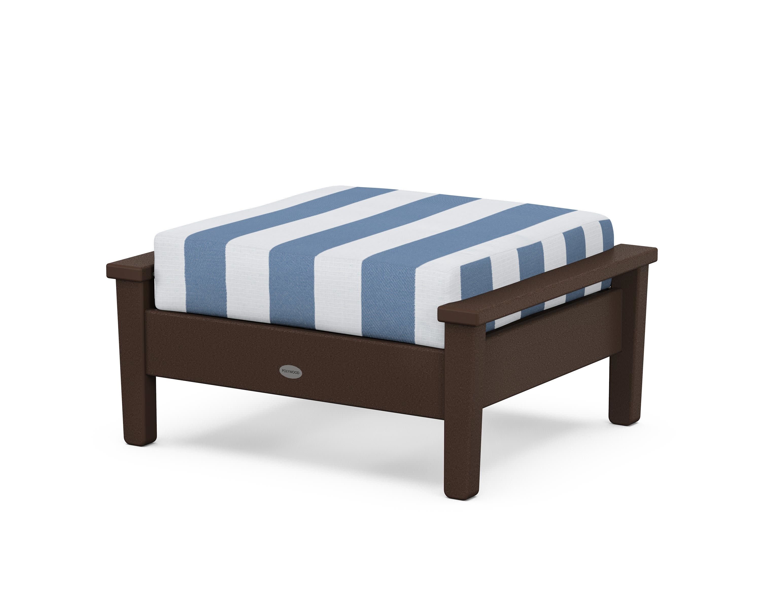 Prescott Deep Seating Ottoman in Mahogany / Cabana Stripe Sky Blue