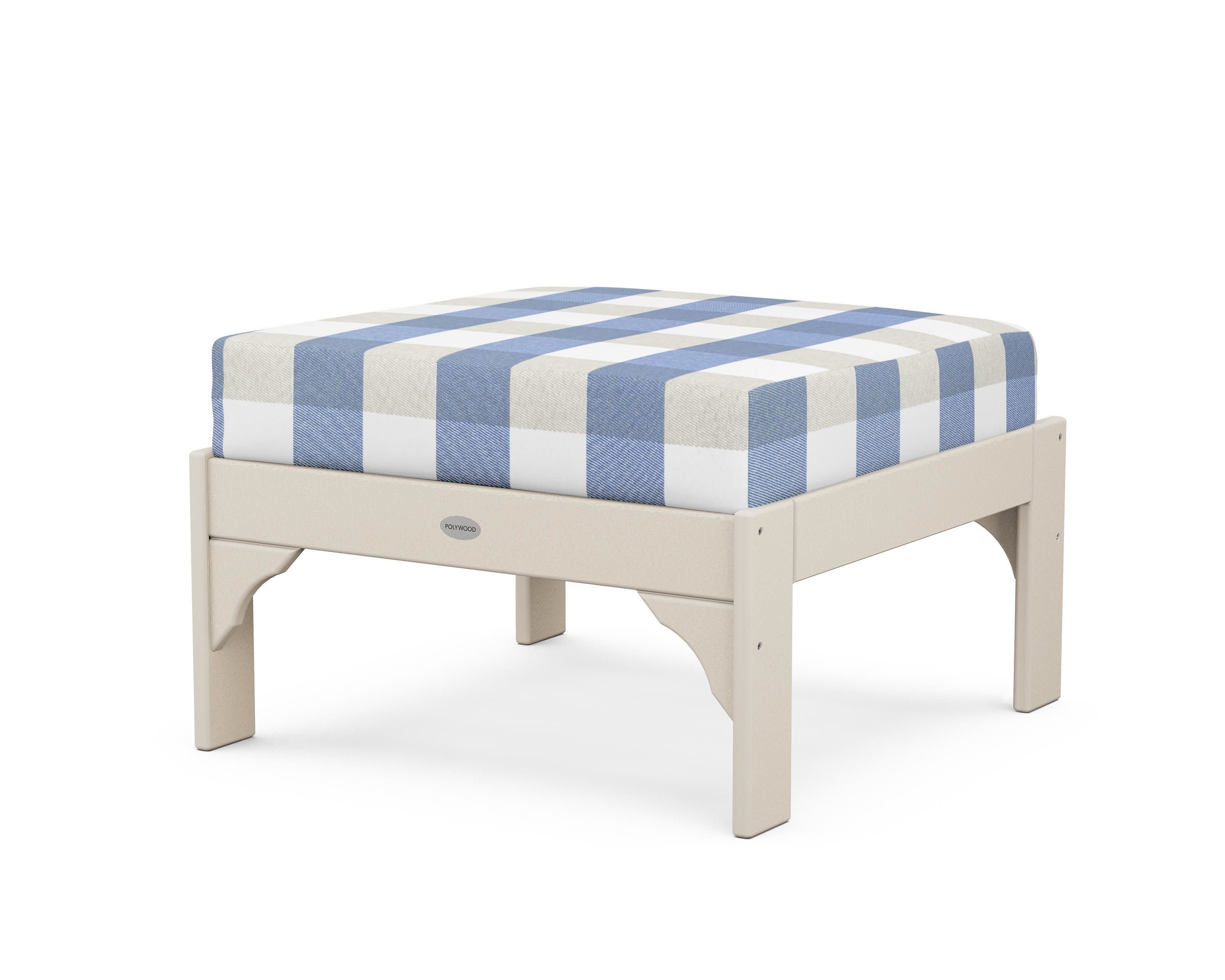 Vineyard Deep Seating Ottoman in Sand / Buffalo Plaid Sky Blue