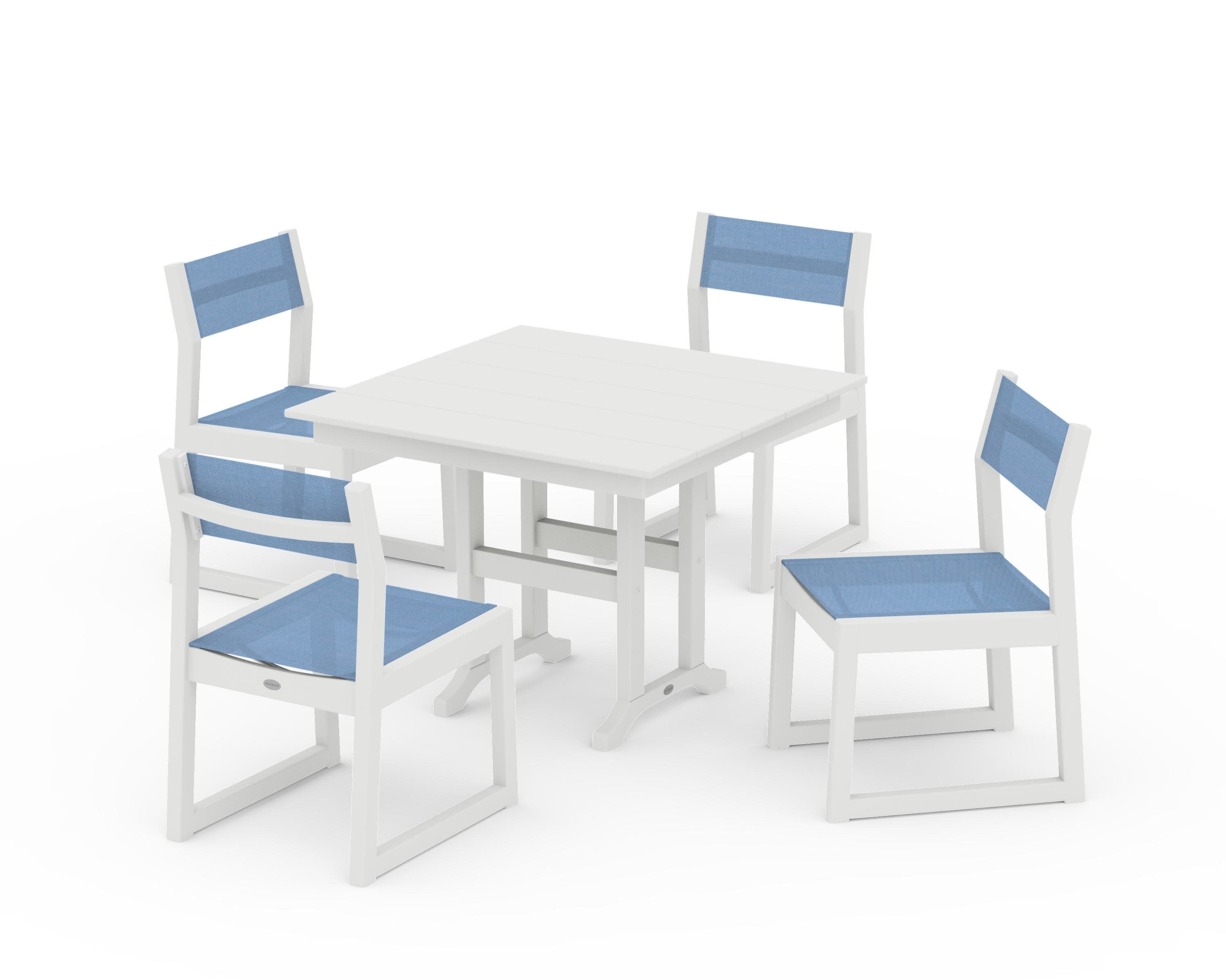 EDGE Sling Side Chair 5-Piece Farmhouse Dining Set in Vintage White / Poolside Sling