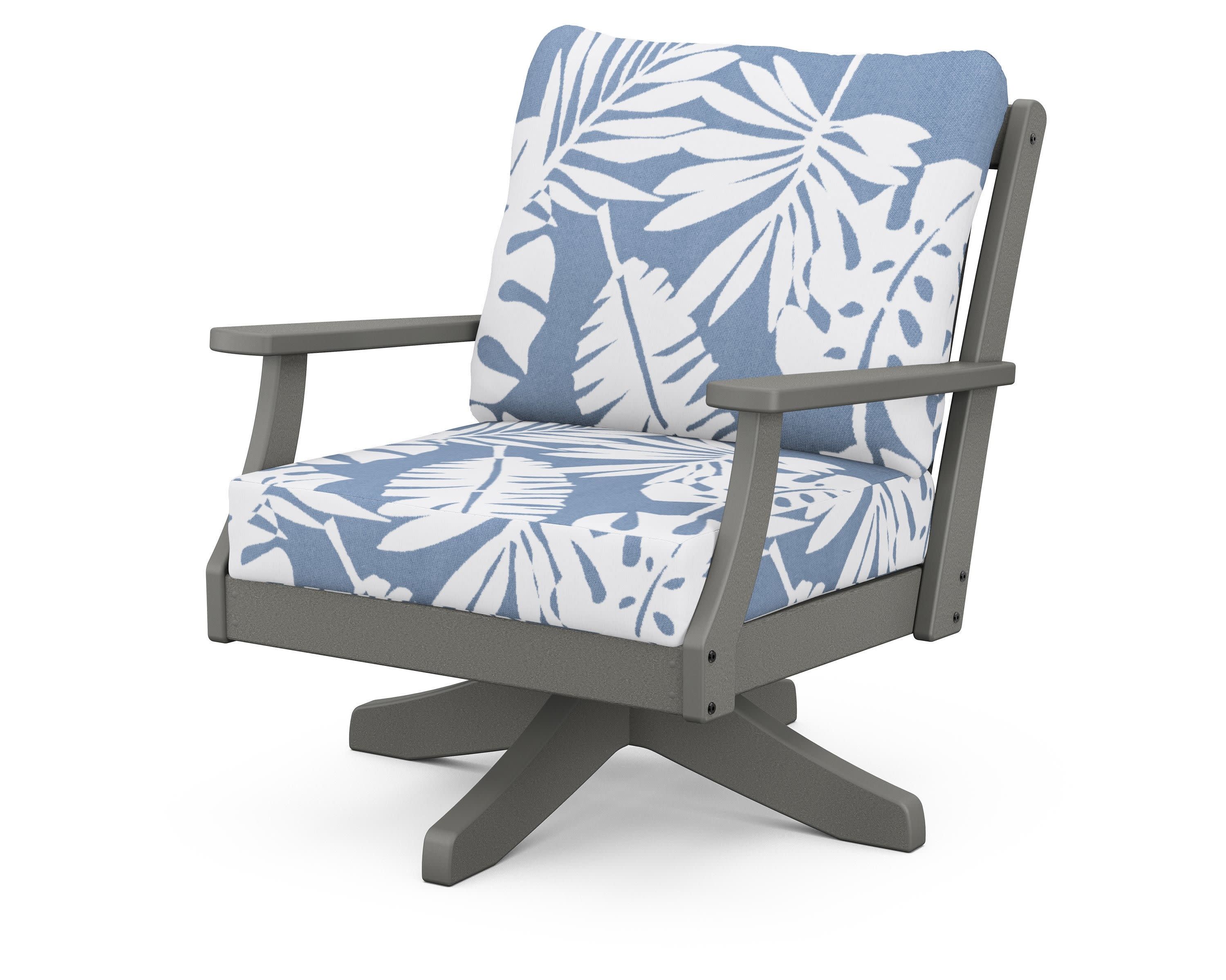 Braxton Deep Seating Swivel Chair in Slate Grey / Leaf Sky Blue