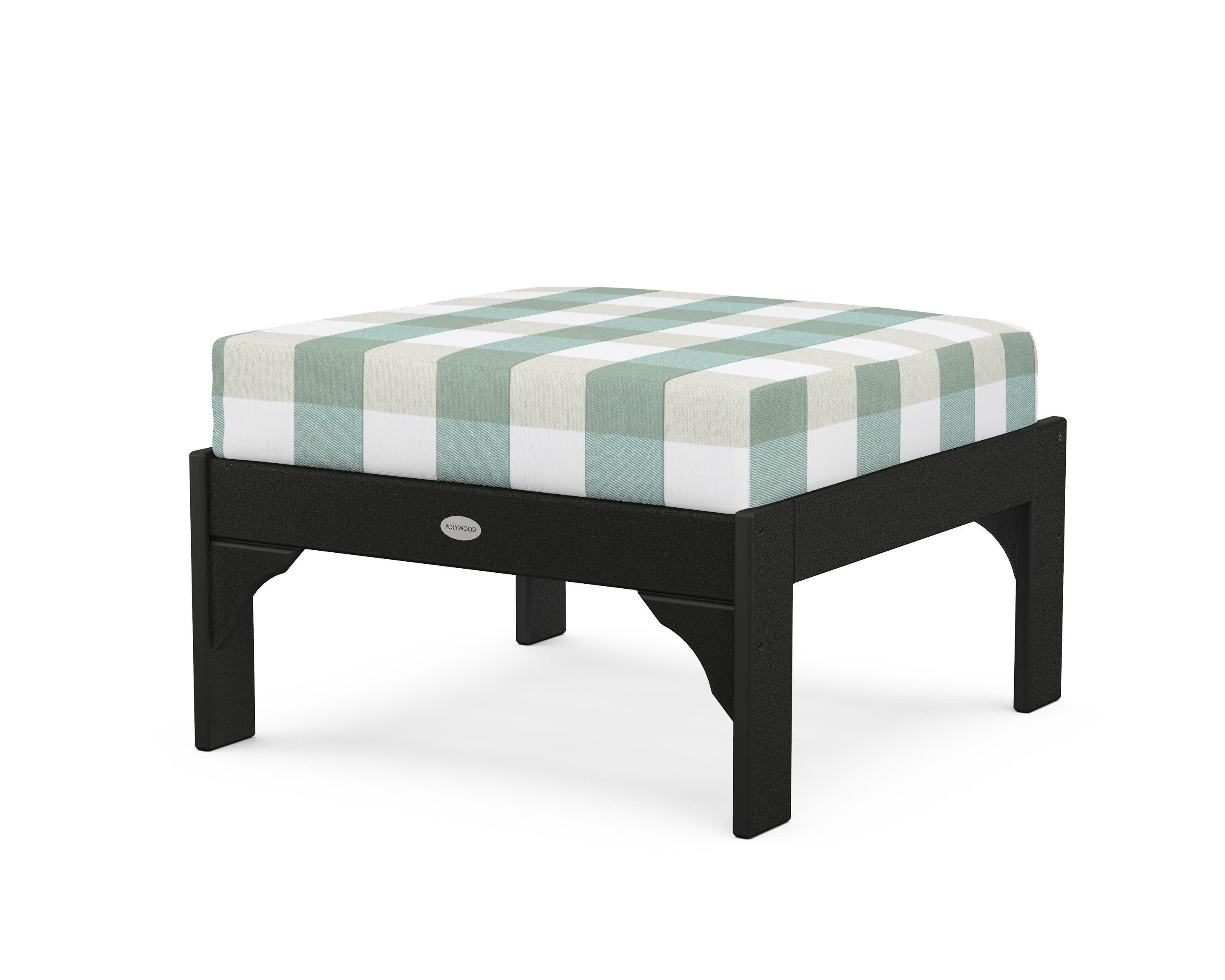 Vineyard Deep Seating Ottoman in Black / Buffalo Plaid Glacier Spa