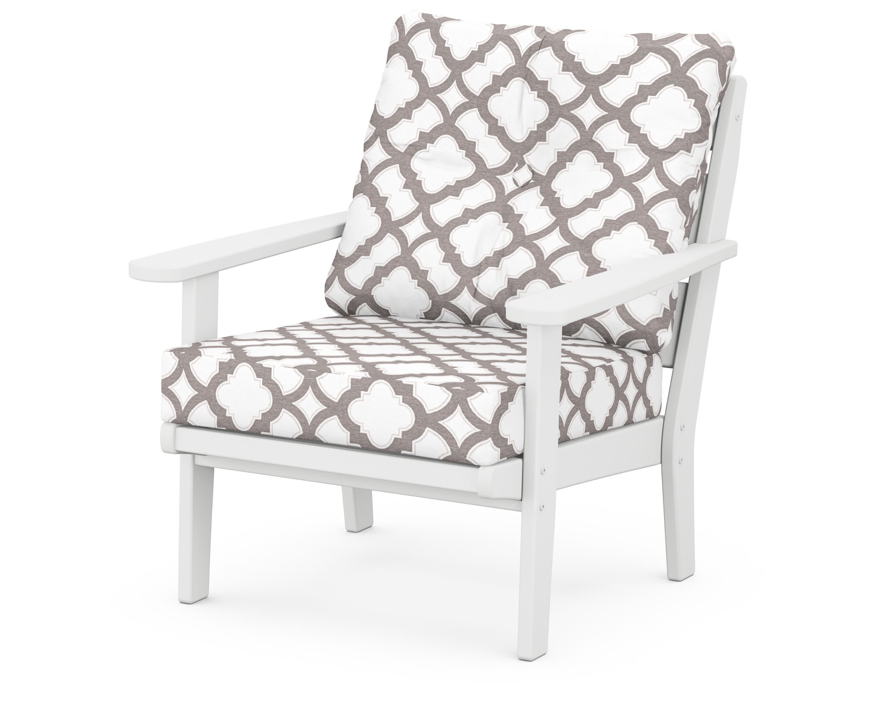 Lakeside Deep Seating Chair in White / Trellis Grey Mist