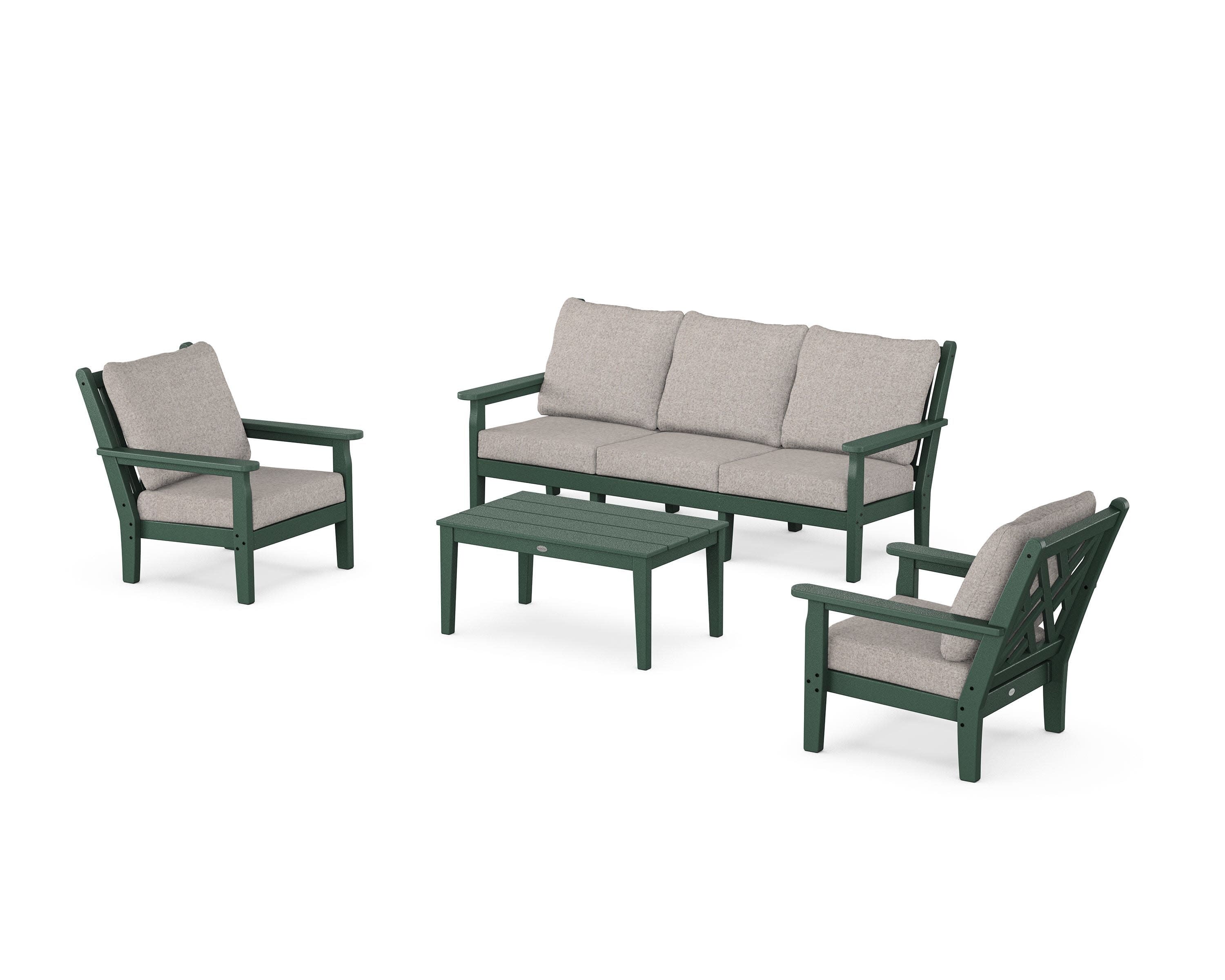 Chippendale 4-Piece Deep Seating Set with Sofa in Green / Weathered Tweed