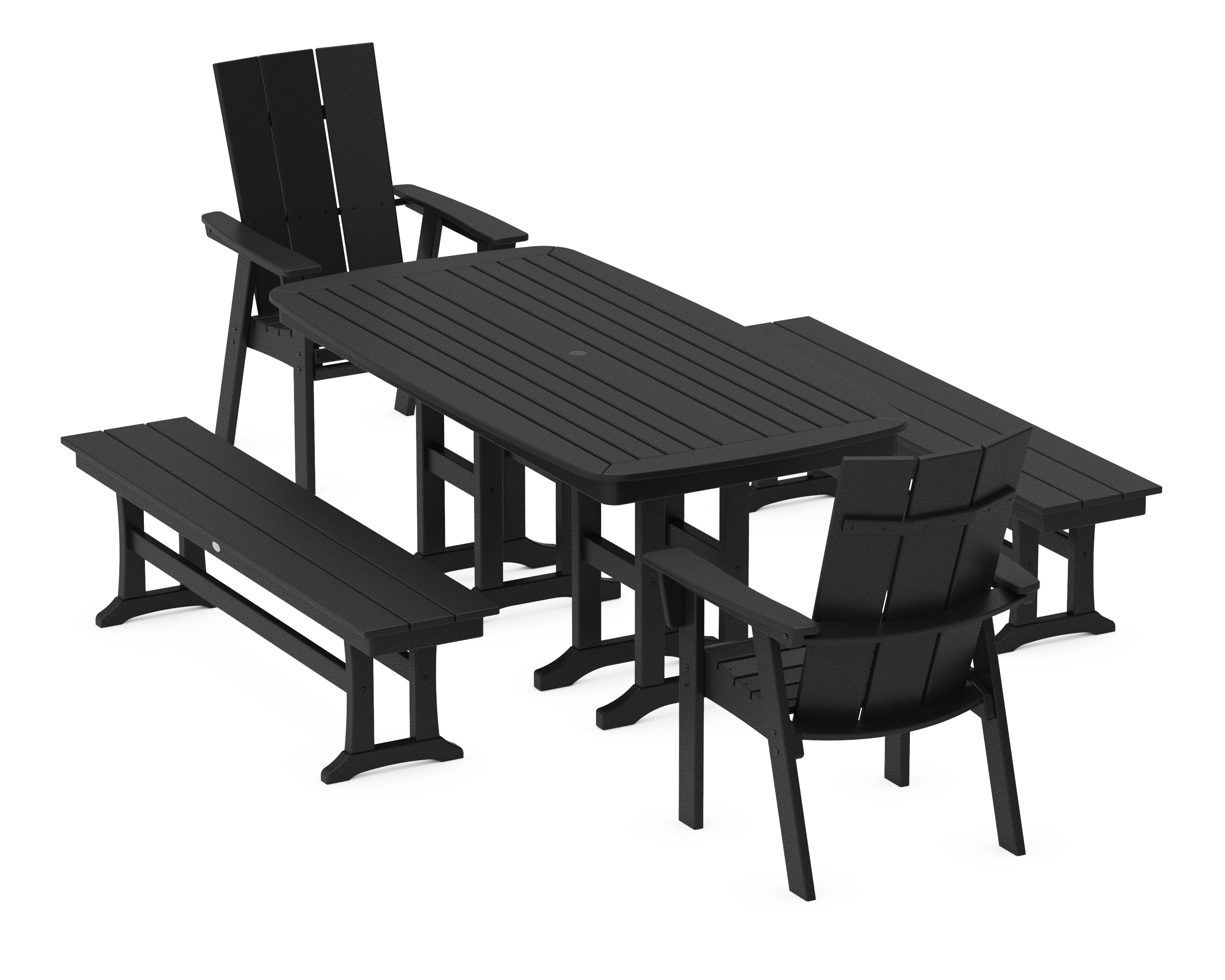 Modern Curveback Adirondack 5-Piece Dining Set with Benches in Black