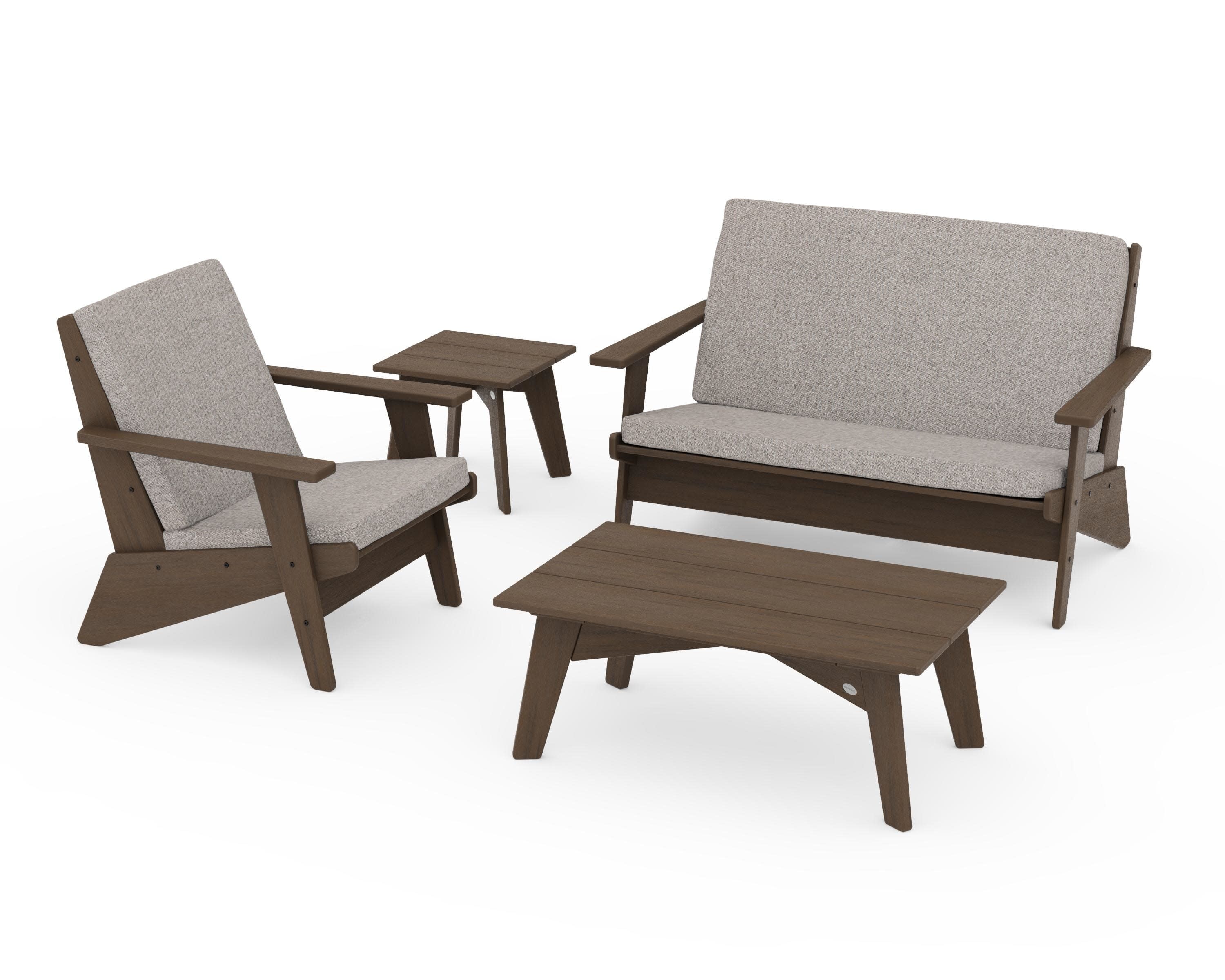 Riviera Modern Lounge 4-Piece Set in Kona / Weathered Tweed