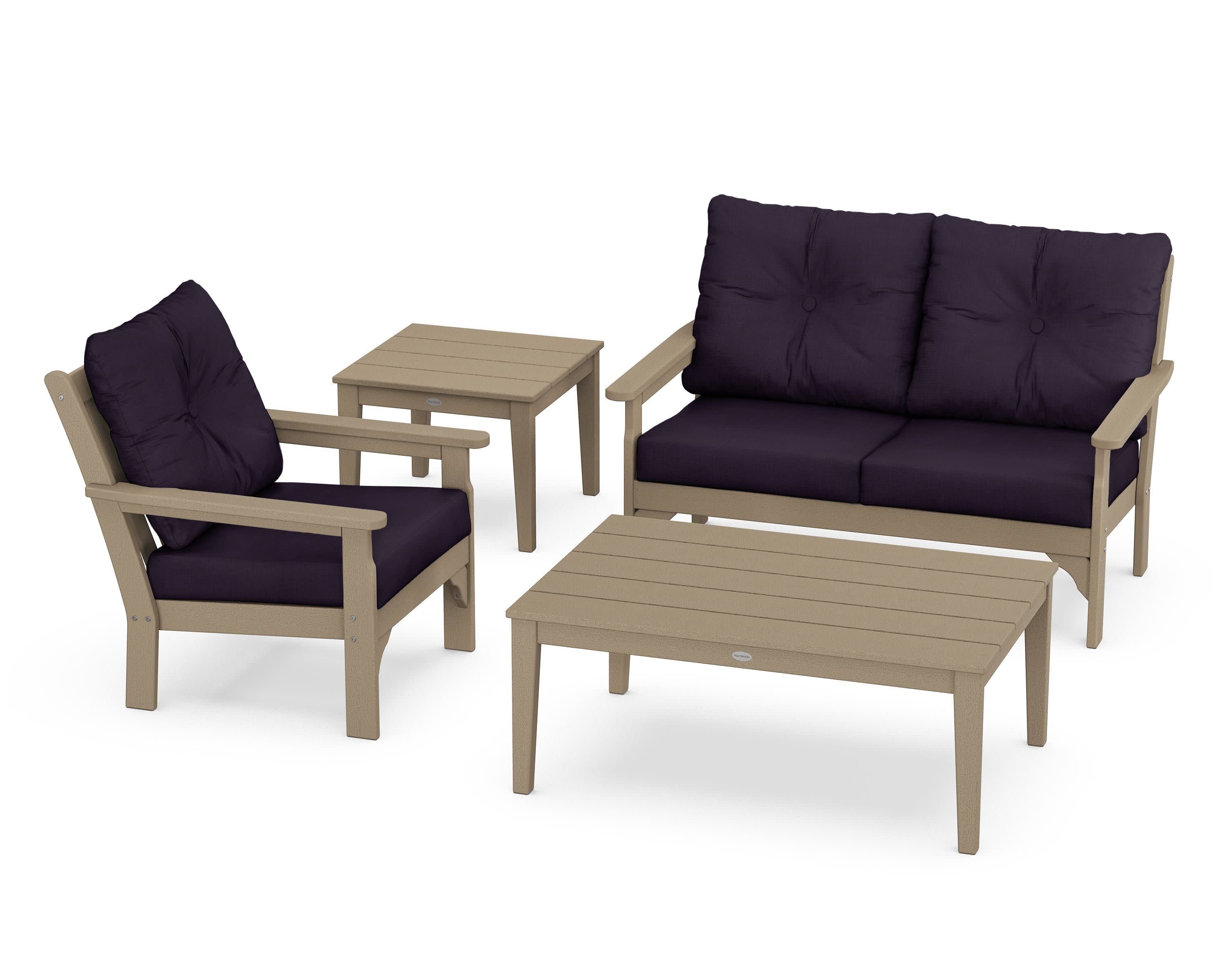 Vineyard 4-Piece Deep Seating Set in Vintage Sahara / Navy Linen
