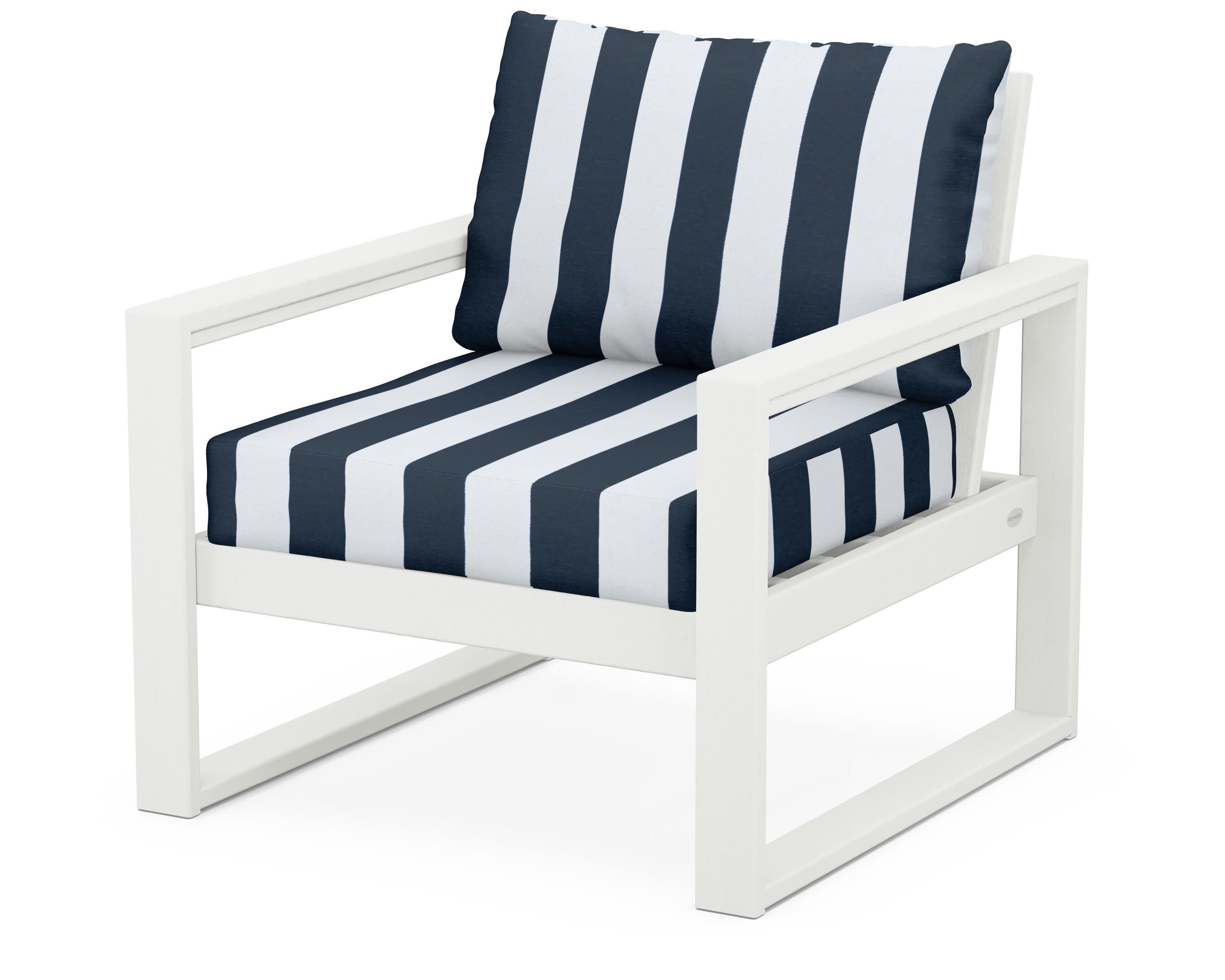 EDGE Club Chair in Vintage White / Cabana Stripe Marine Indigo