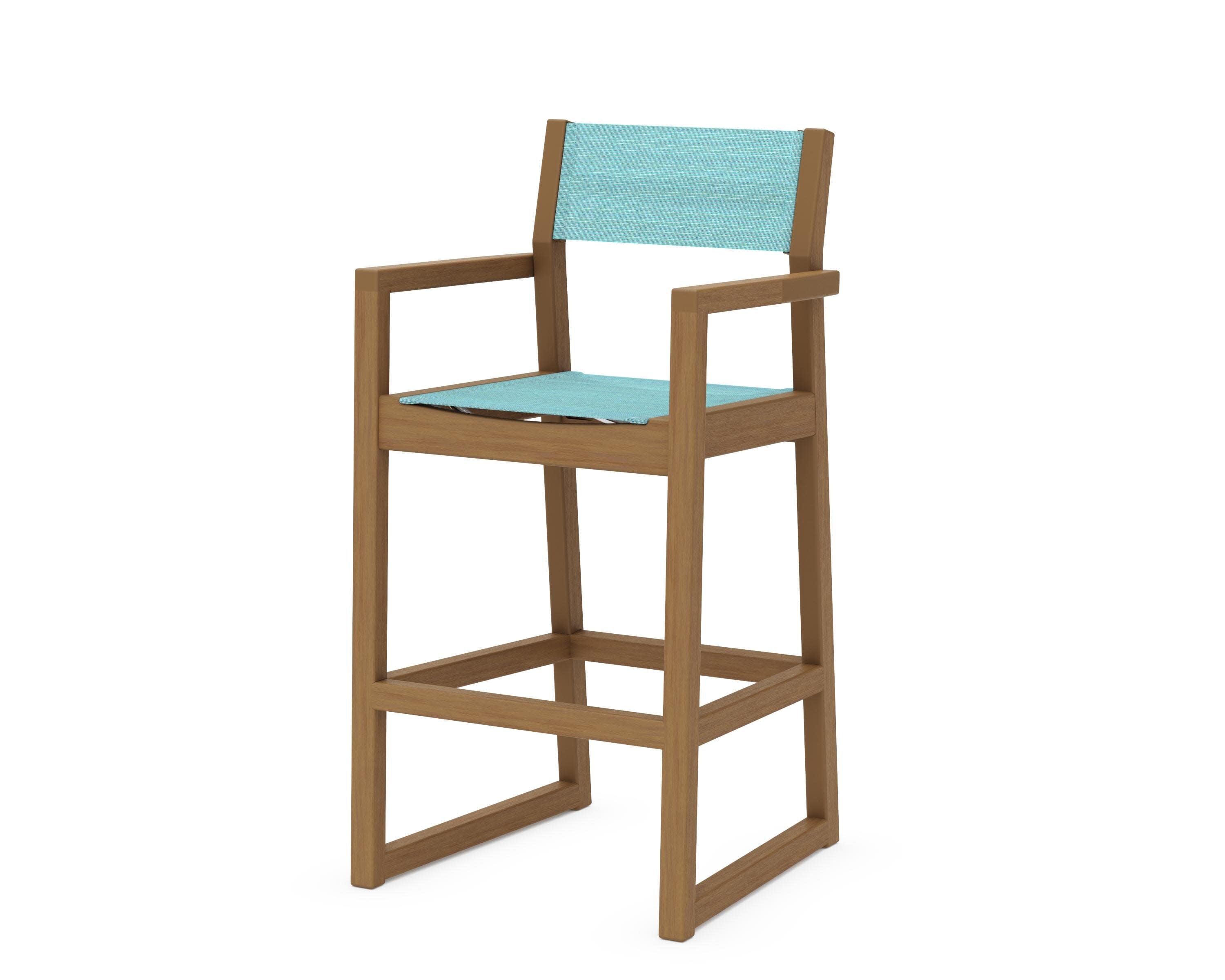 EDGE Sling Bar Arm Chair in Natural / Dupioni Aquamarine Sling