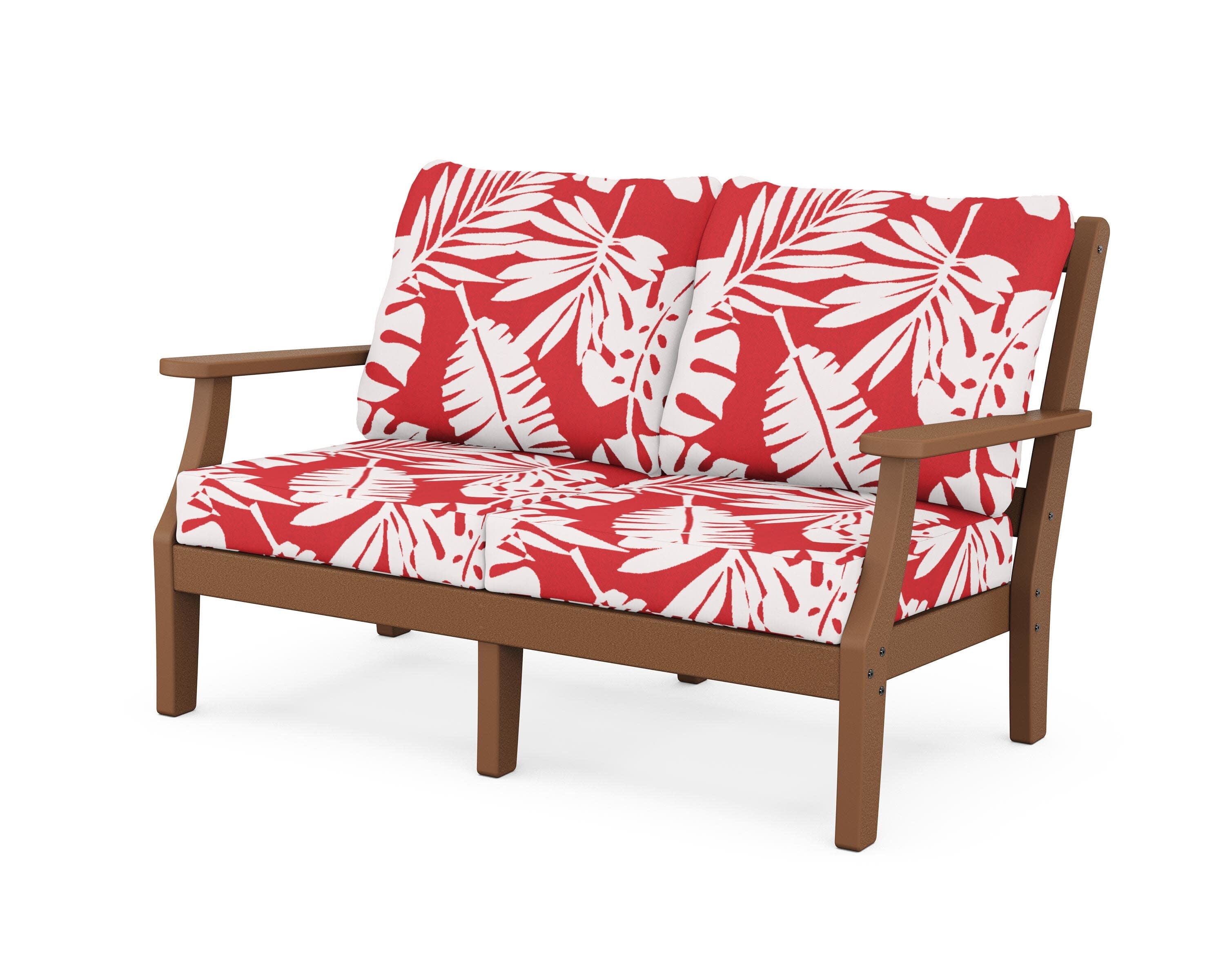 Chinoiserie Deep Seating Loveseat in Teak / Leaf Crimson