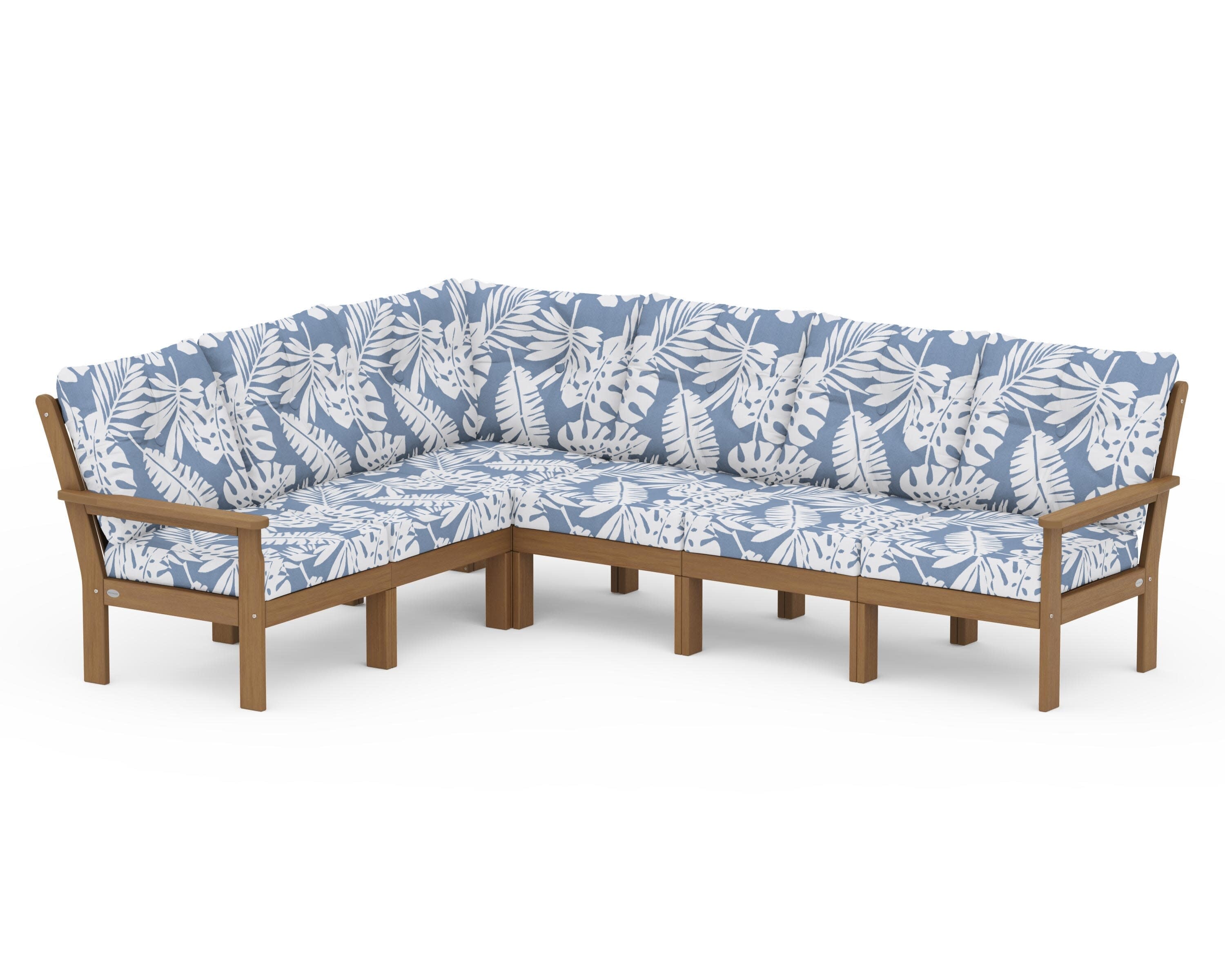 Vineyard 6-Piece Sectional in Natural / Leaf Sky Blue