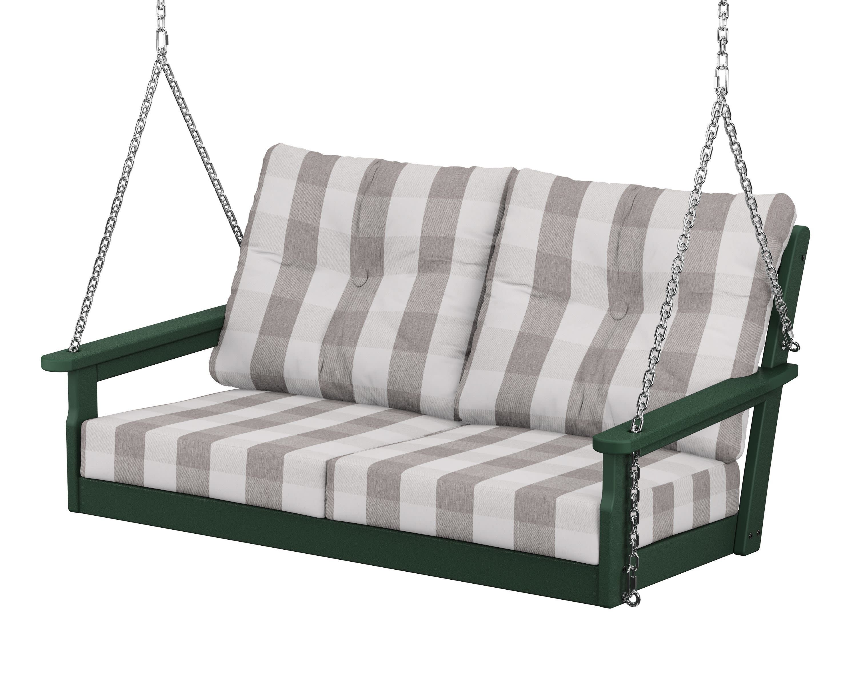Vineyard Deep Seating Swing in Green / Buffalo Plaid Grey Mist