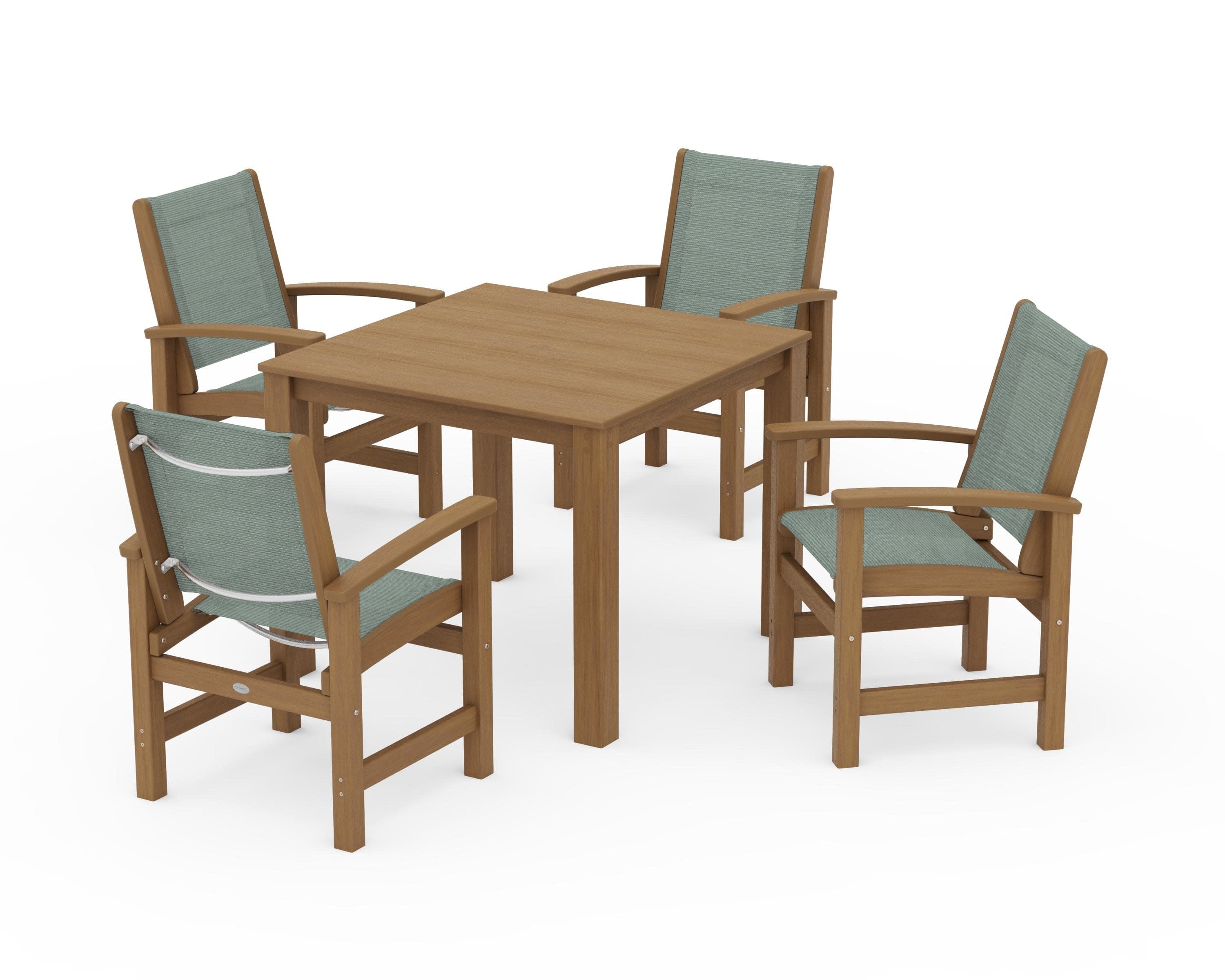 Coastal 5-Piece Parsons Dining Set in Natural / Dupioni Sea Mist Sling
