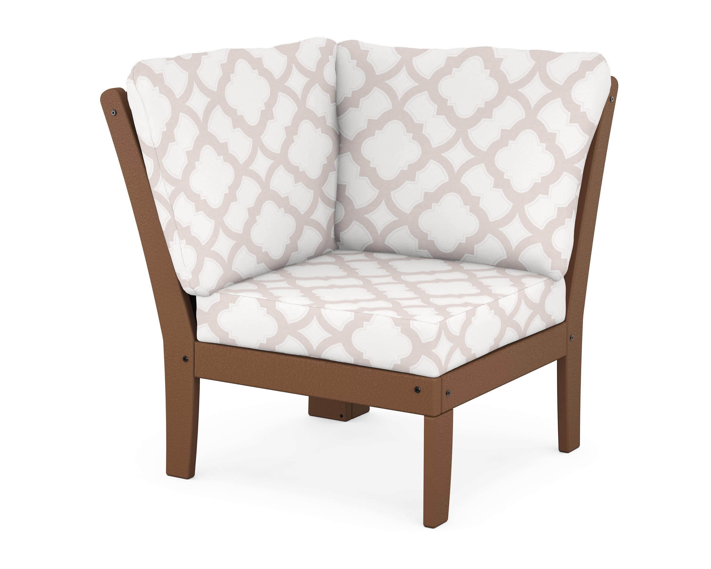 Braxton Modular Corner Chair in Teak / Trellis Dune Burlap