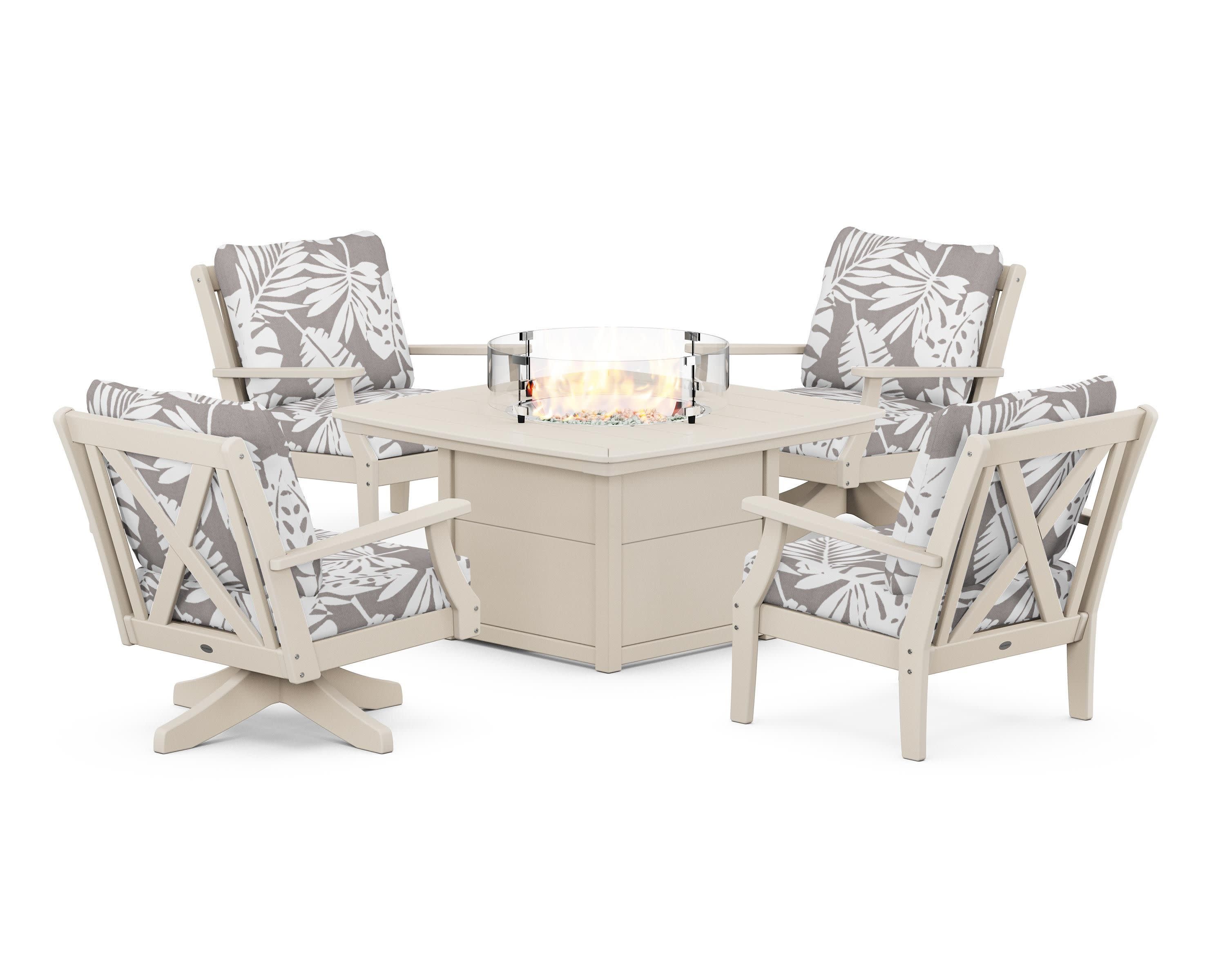 Braxton 5-Piece Deep Seating Set with Fire Table in Sand / Leaf Grey Mist