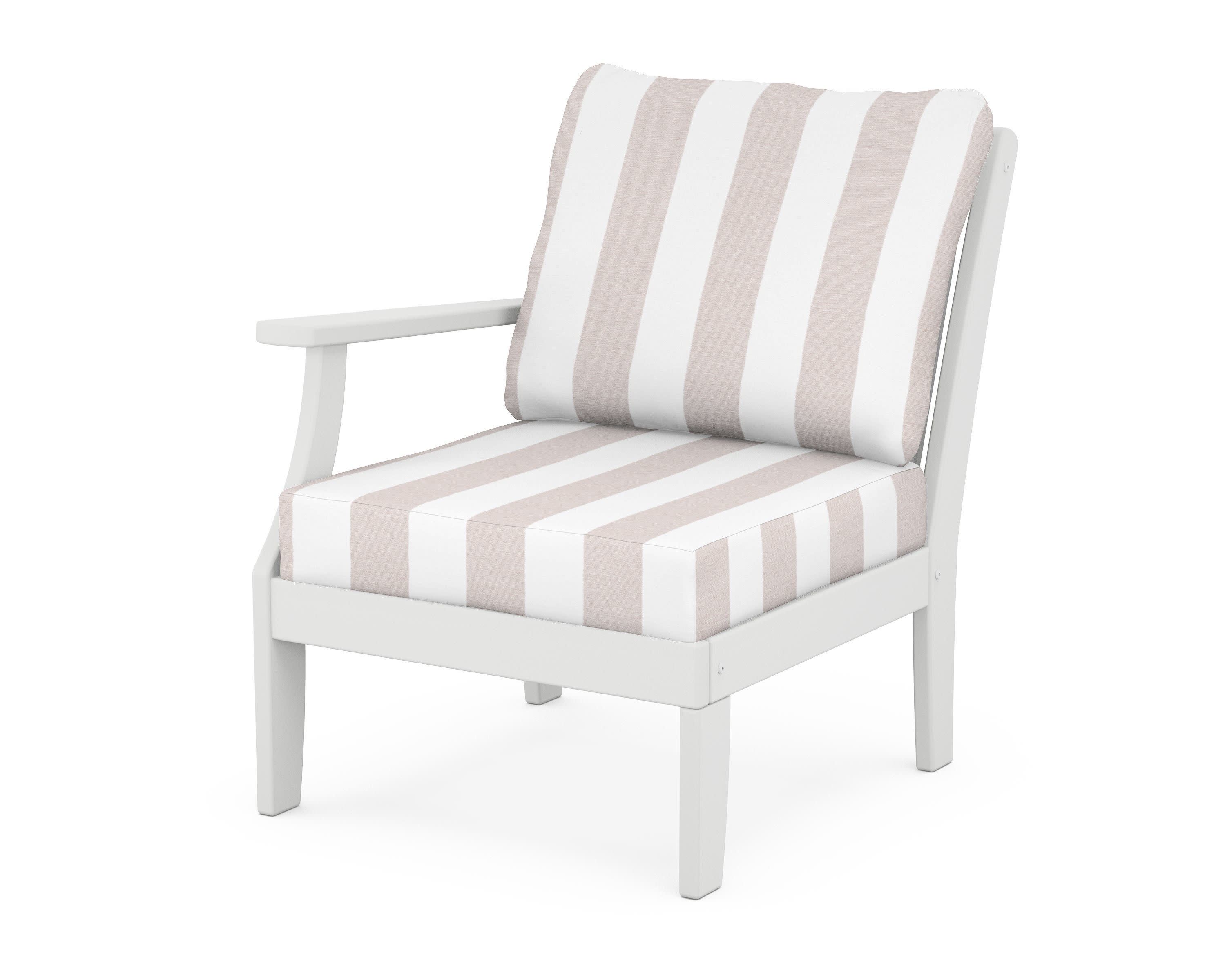 Braxton Modular Left Arm Chair in White / Cabana Stripe Dune Burlap