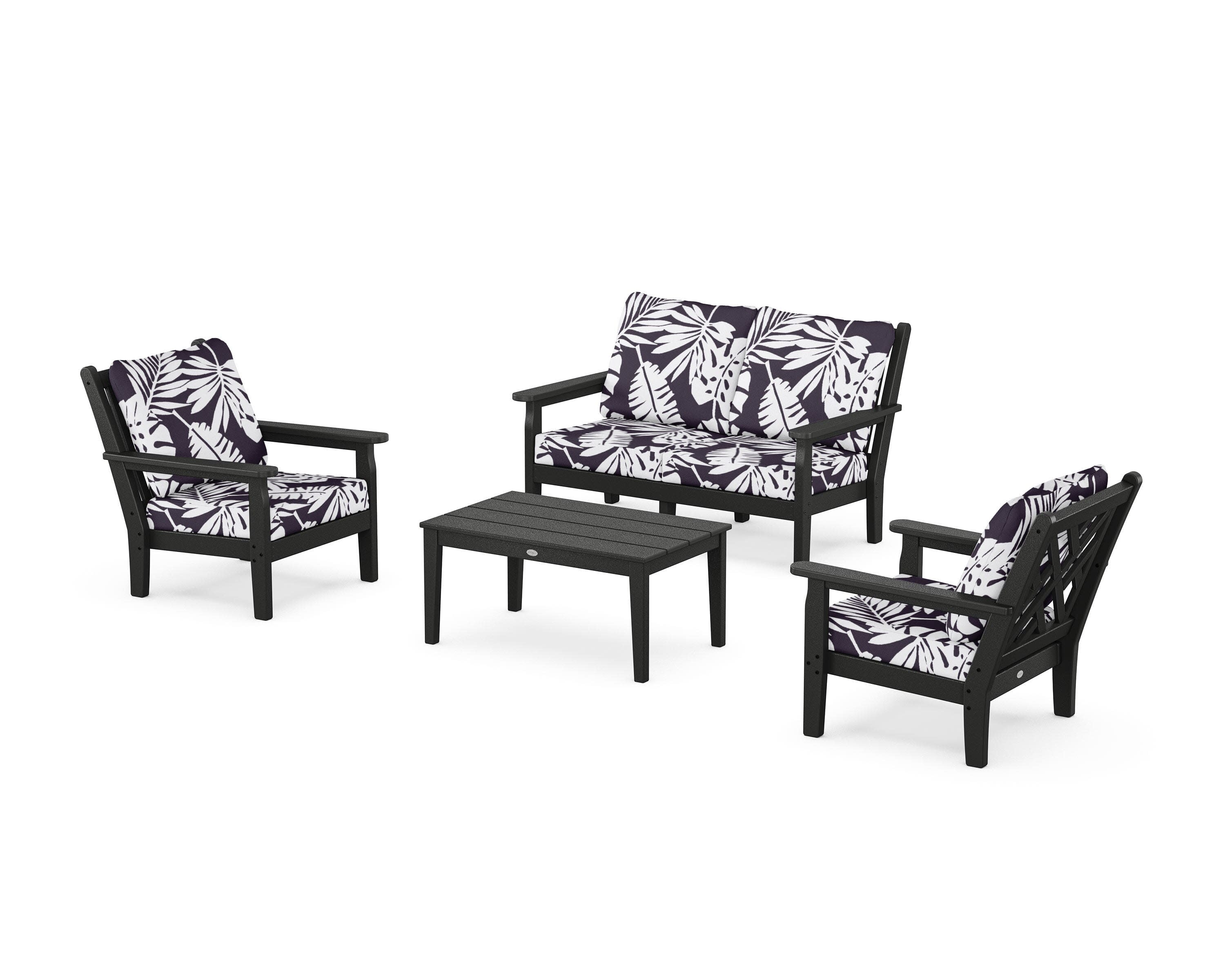 Chippendale 4-Piece Deep Seating Set with Loveseat in Black / Leaf Navy