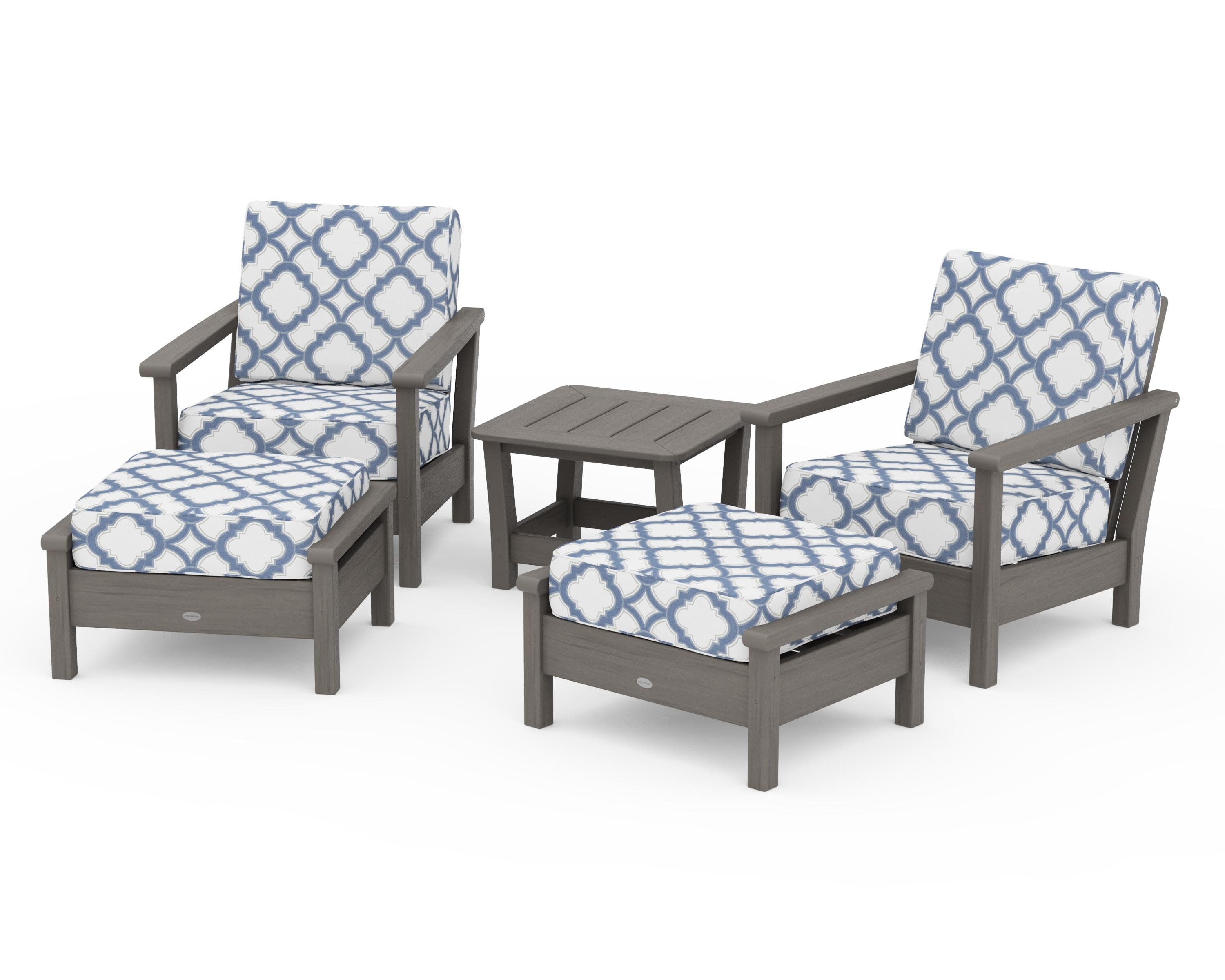 Harbour 5-Piece Deep Seating Chair Set in Driftwood / Trellis Sky Blue
