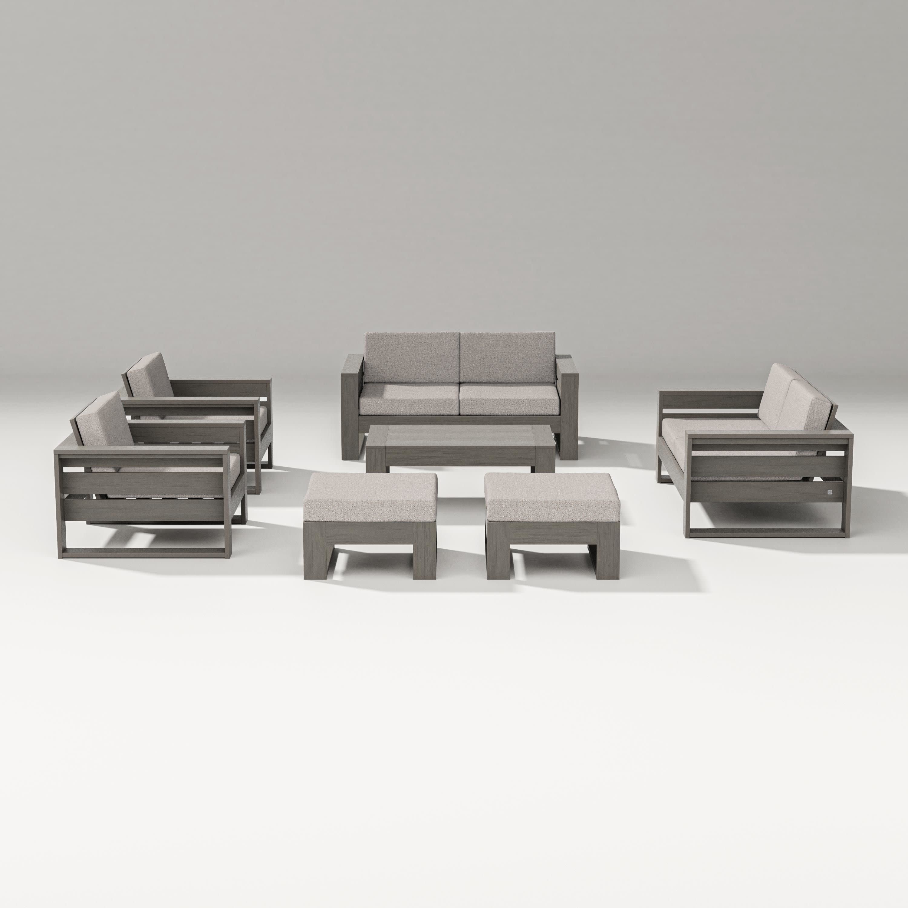 Latitude 7-Piece Lounge Loveseat Set in Driftwood / Weathered Tweed