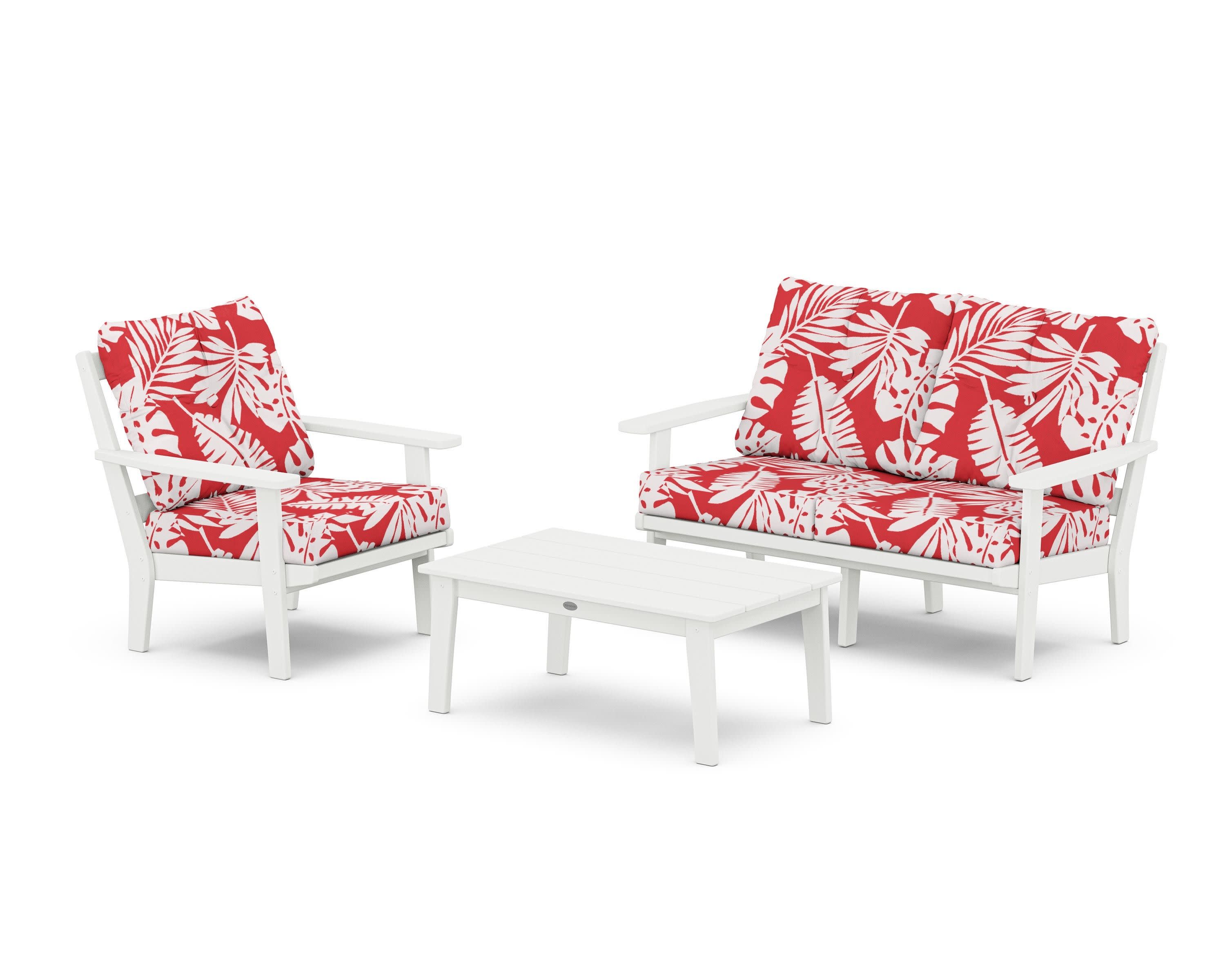 Oxford 3-Piece Deep Seating Set with Loveseat in White / Leaf Crimson