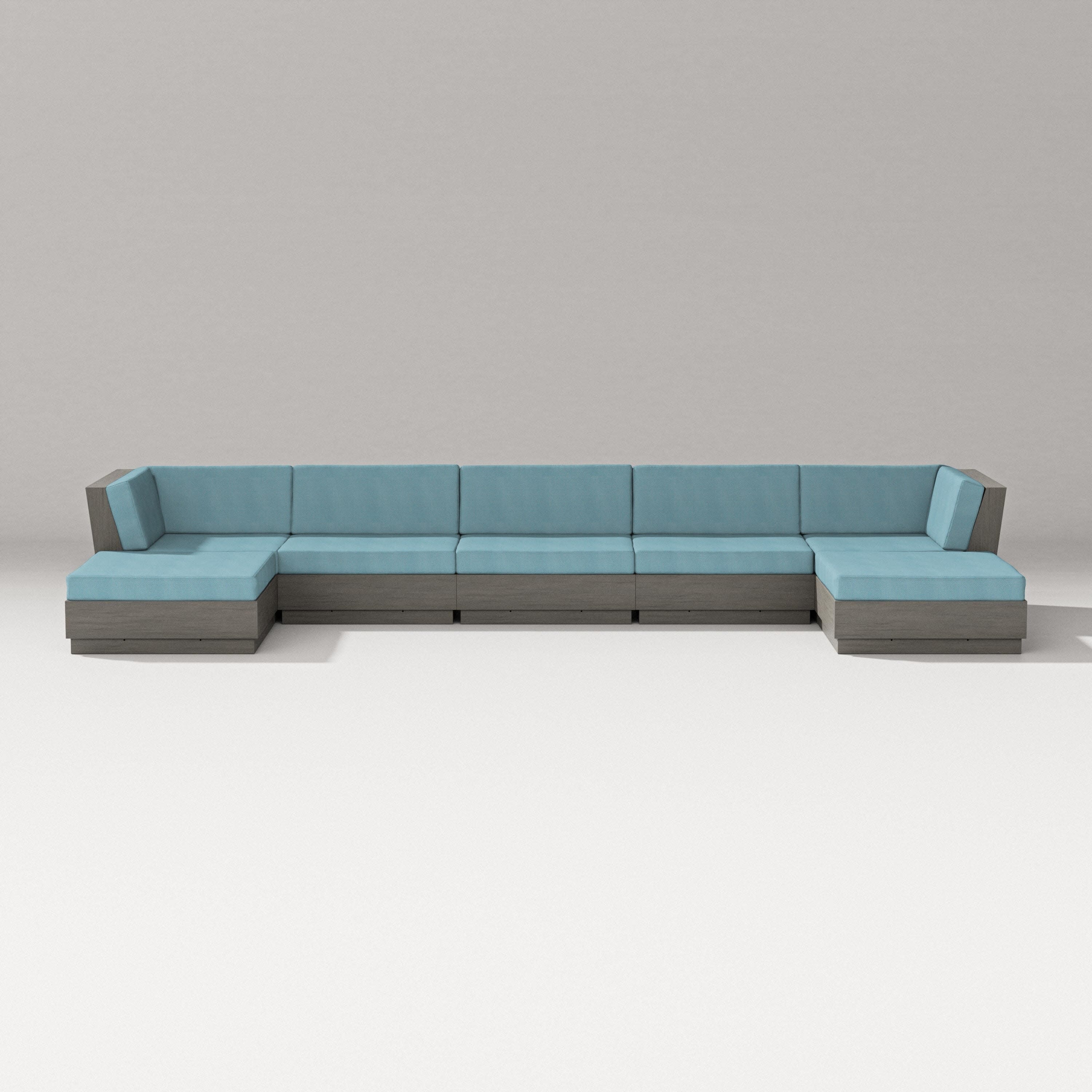 Elevate 7-Piece Double Chaise Sectional in Driftwood / Lattice Sky Blue