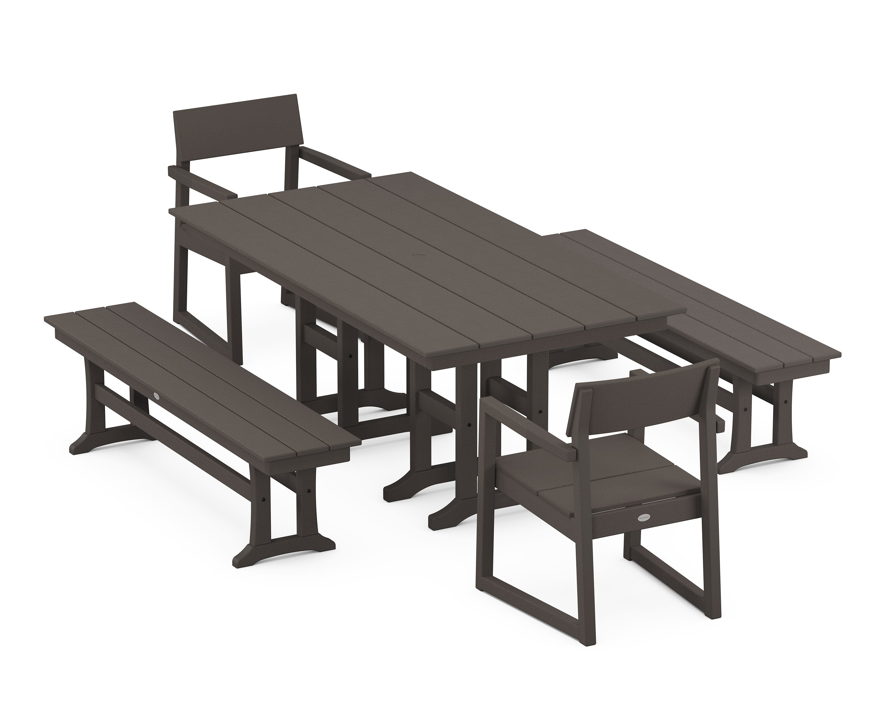 EDGE 5-Piece Farmhouse Dining Set with Benches in Vintage Coffee