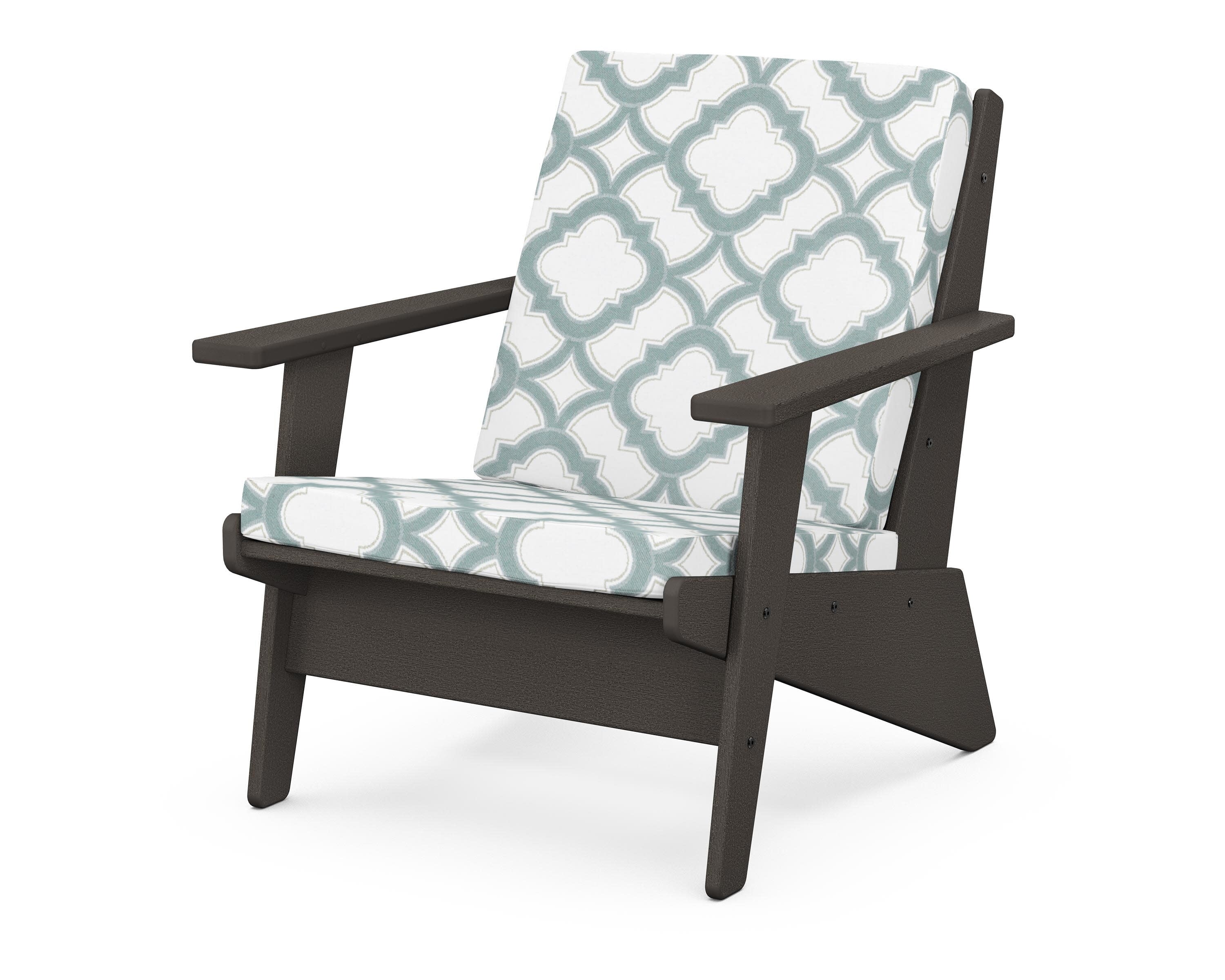 Riviera Modern Lounge Chair in Vintage Coffee / Trellis Glacier Spa