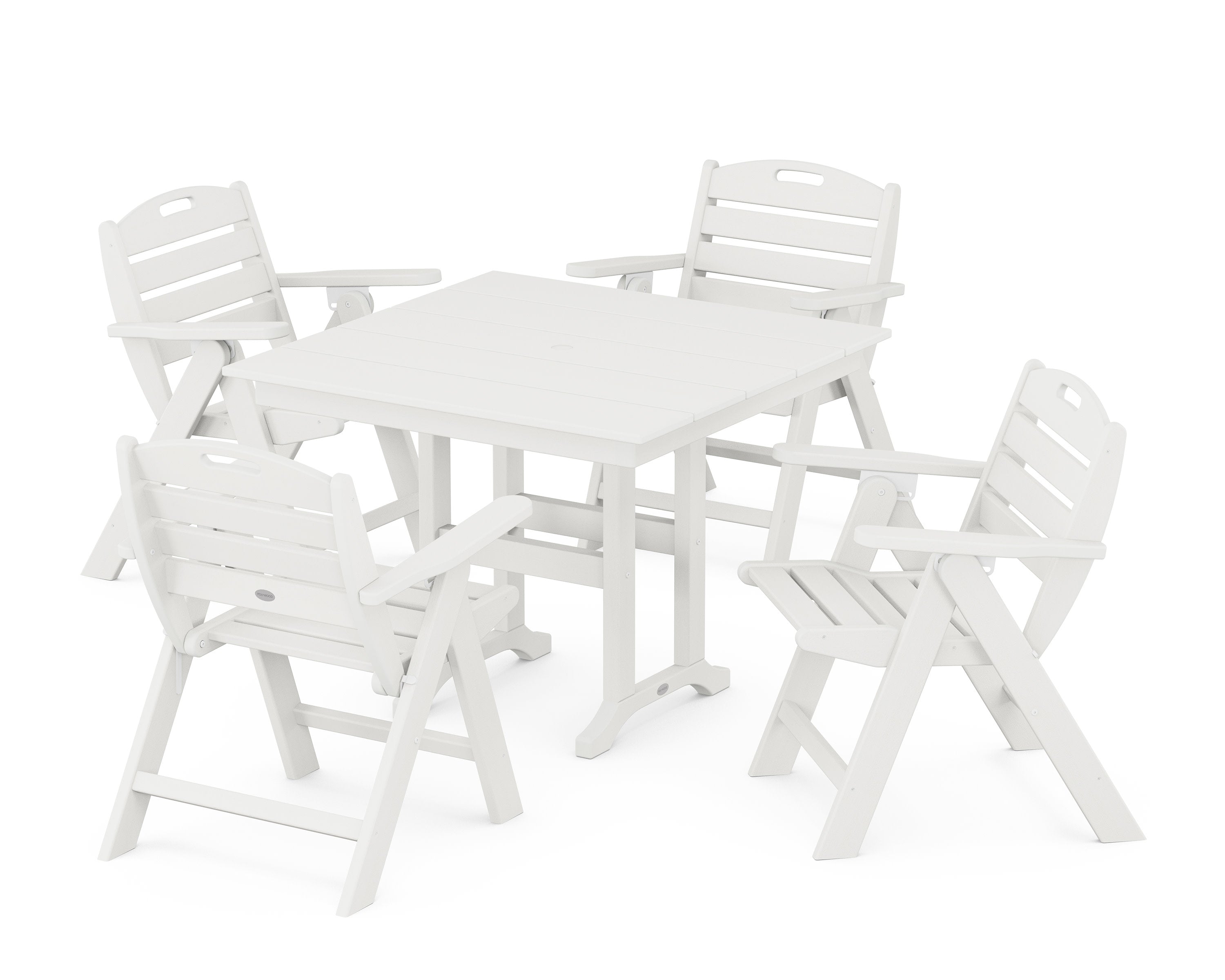 Nautical Folding Lowback Chair 5-Piece Farmhouse Dining Set in Vintage White