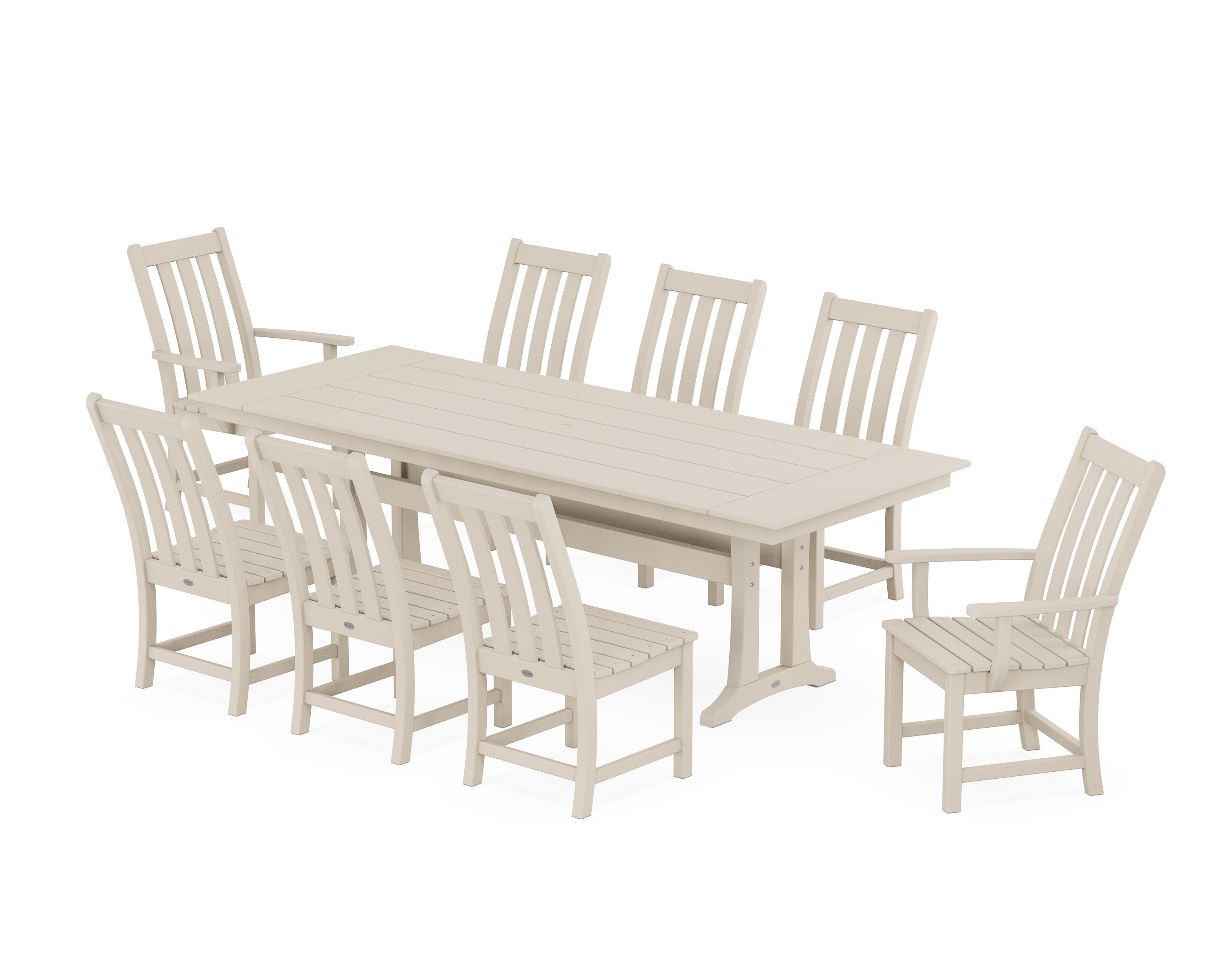 Vineyard 9-Piece Farmhouse Dining Set with Trestle Legs in Sand