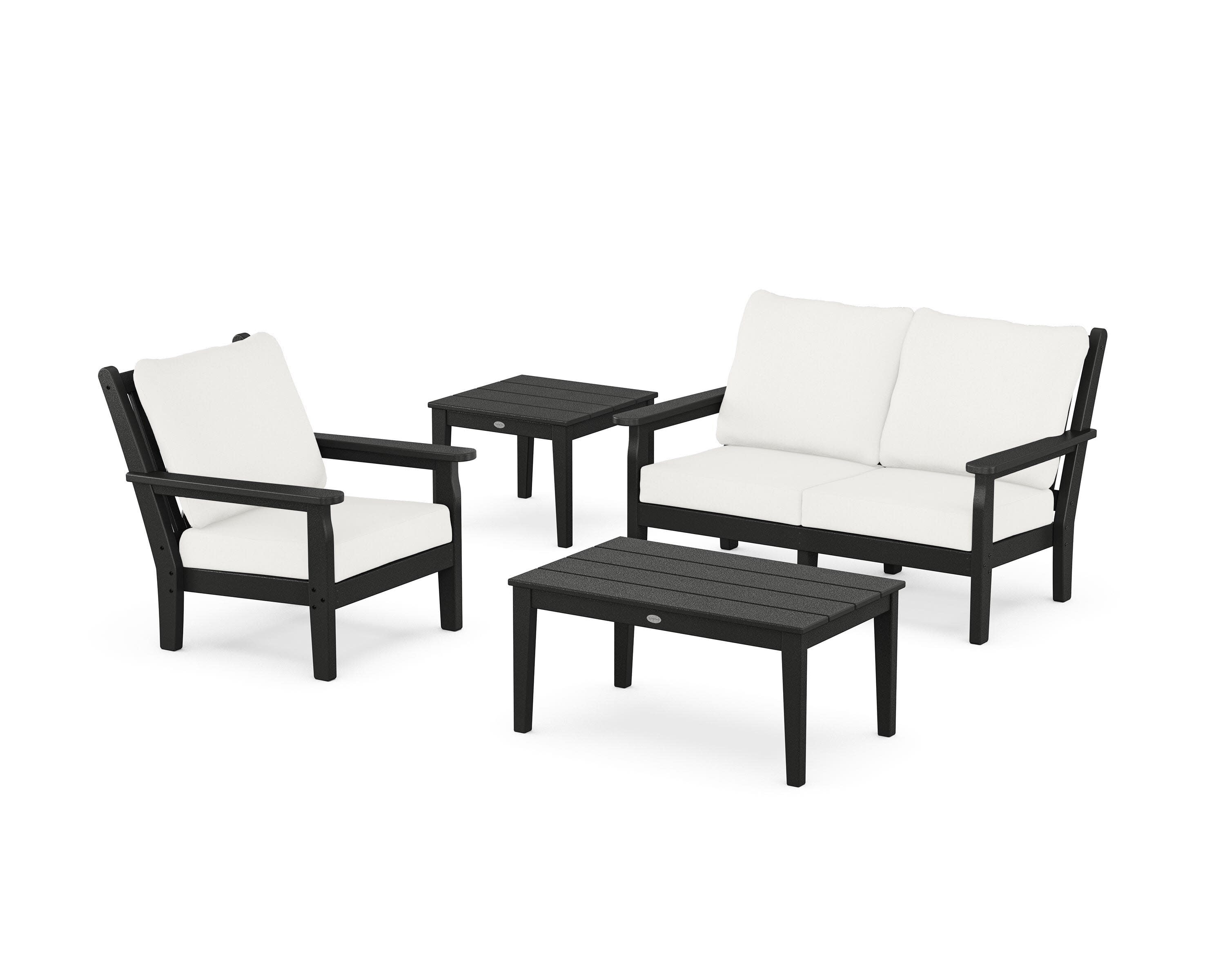 Chippendale 4-Piece Deep Seating Set in Black / Natural Linen
