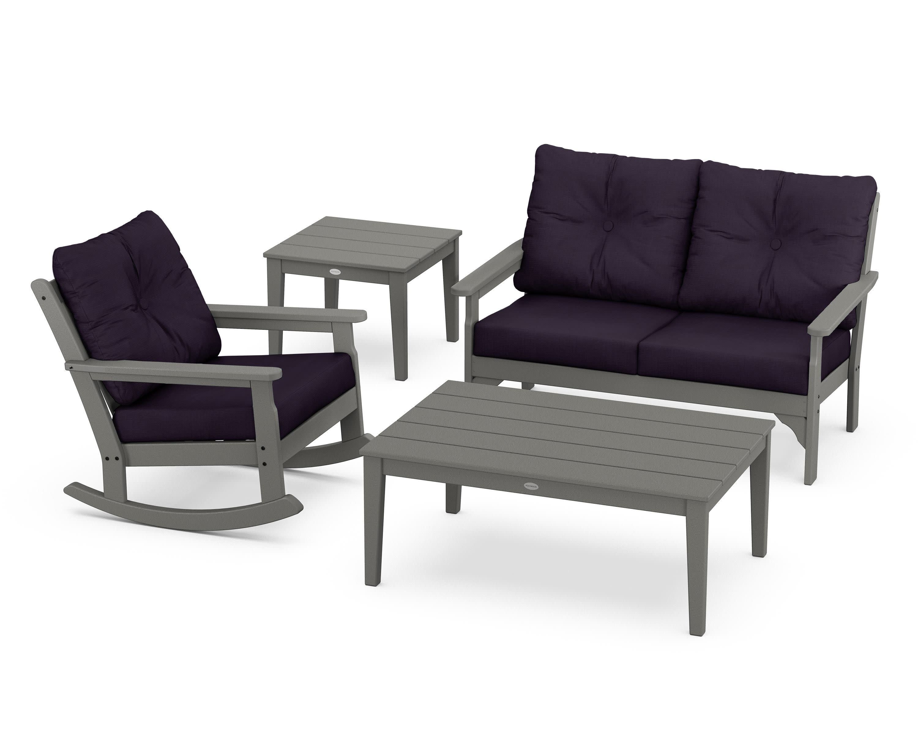 Vineyard 4-Piece Deep Seating Rocker Set in Slate Grey / Navy Linen