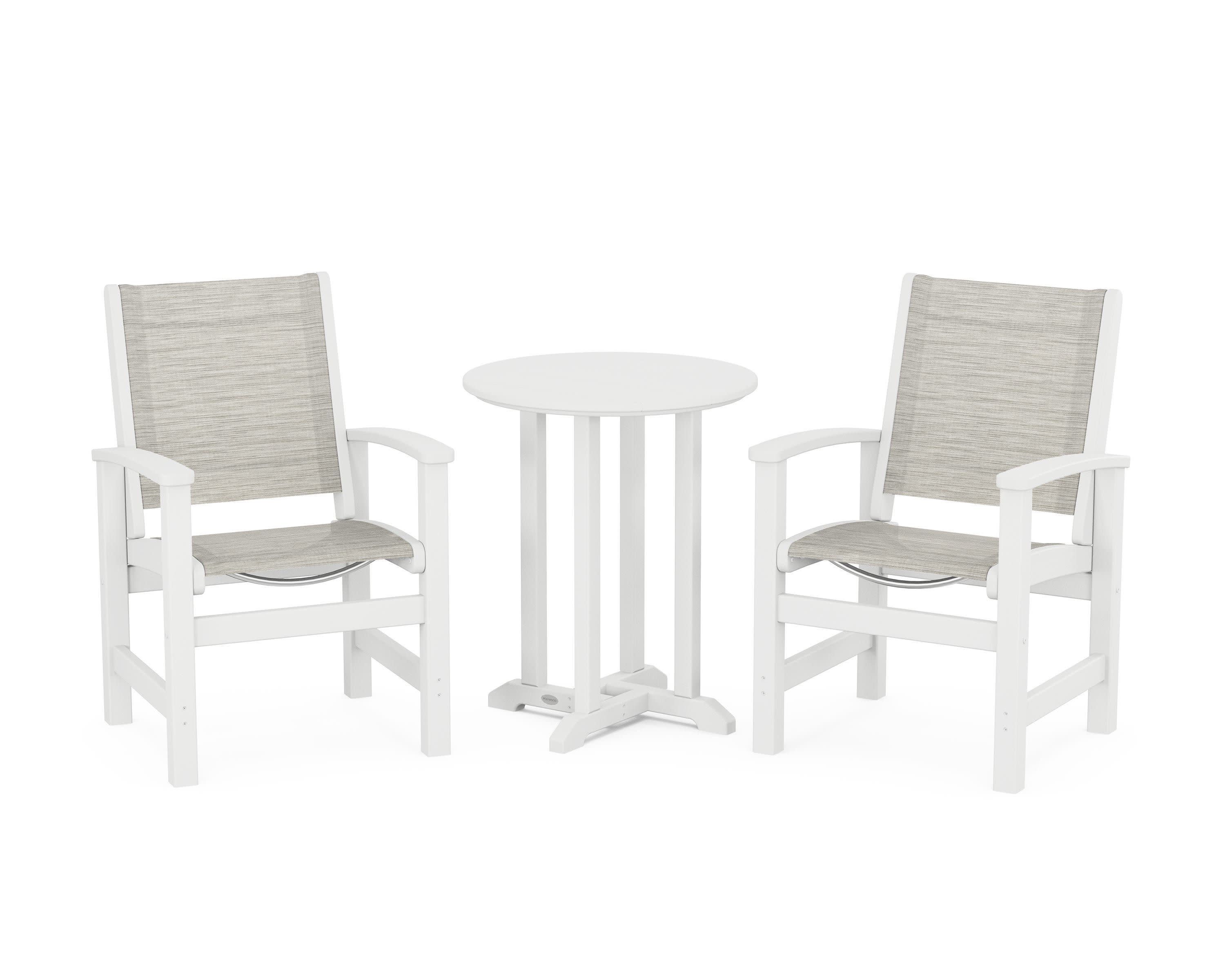 Coastal 3-Piece Round Bistro Dining Set in White / Birch Sling