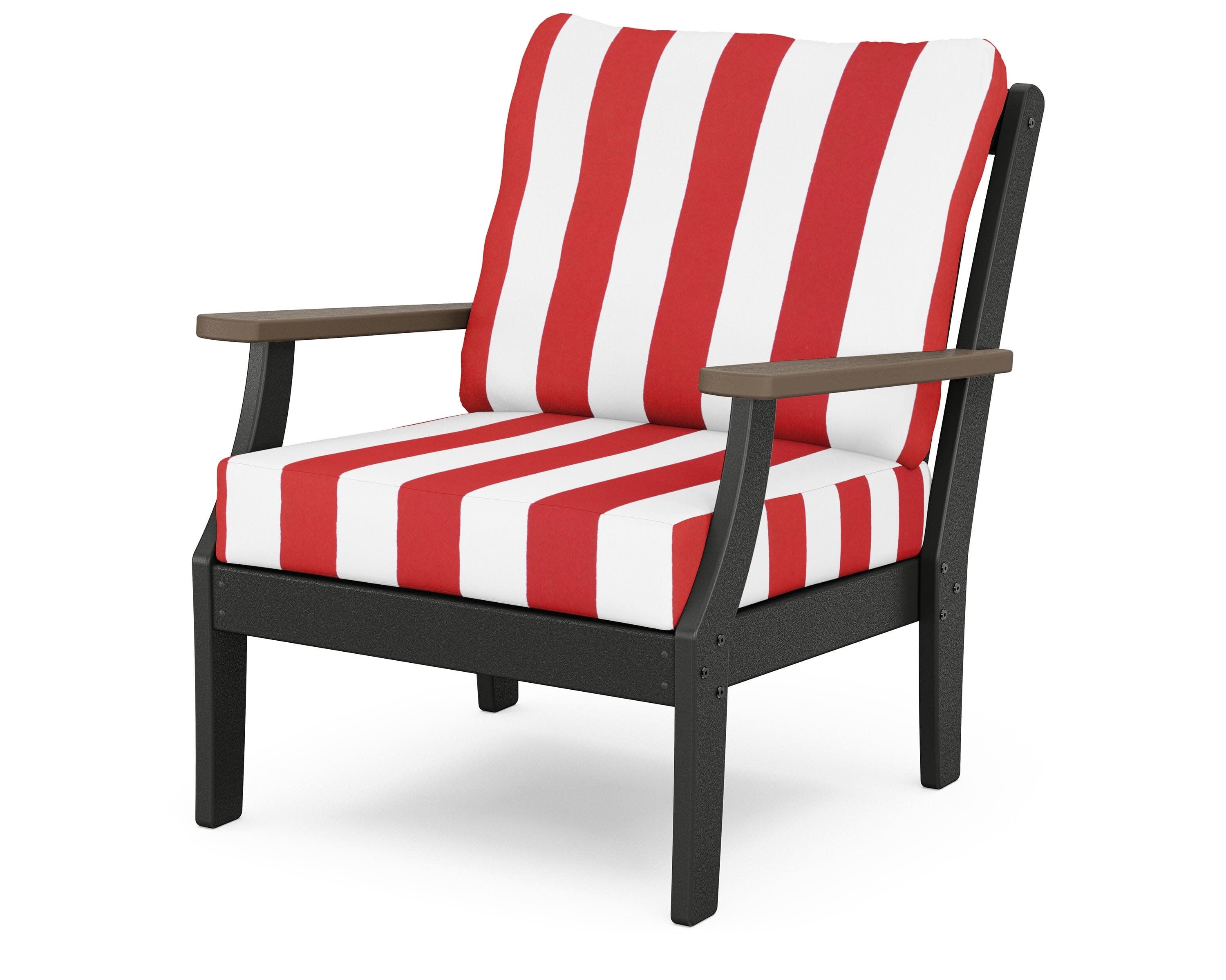 Braxton Deep Seating Chair in Black / Kona / Cabana Stripe Crimson