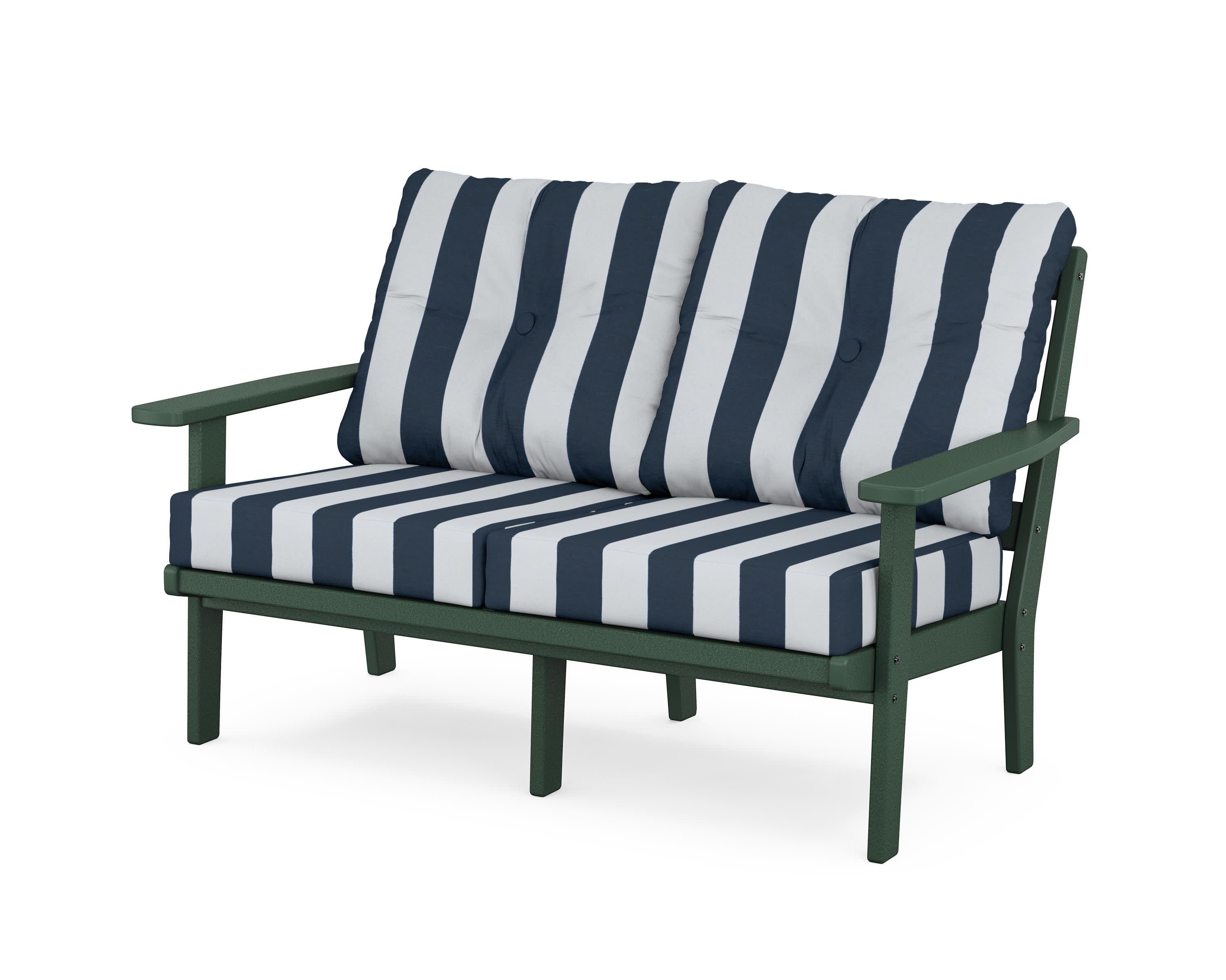 Oxford Deep SeatingLoveseat in Green / Cabana Stripe Marine Indigo