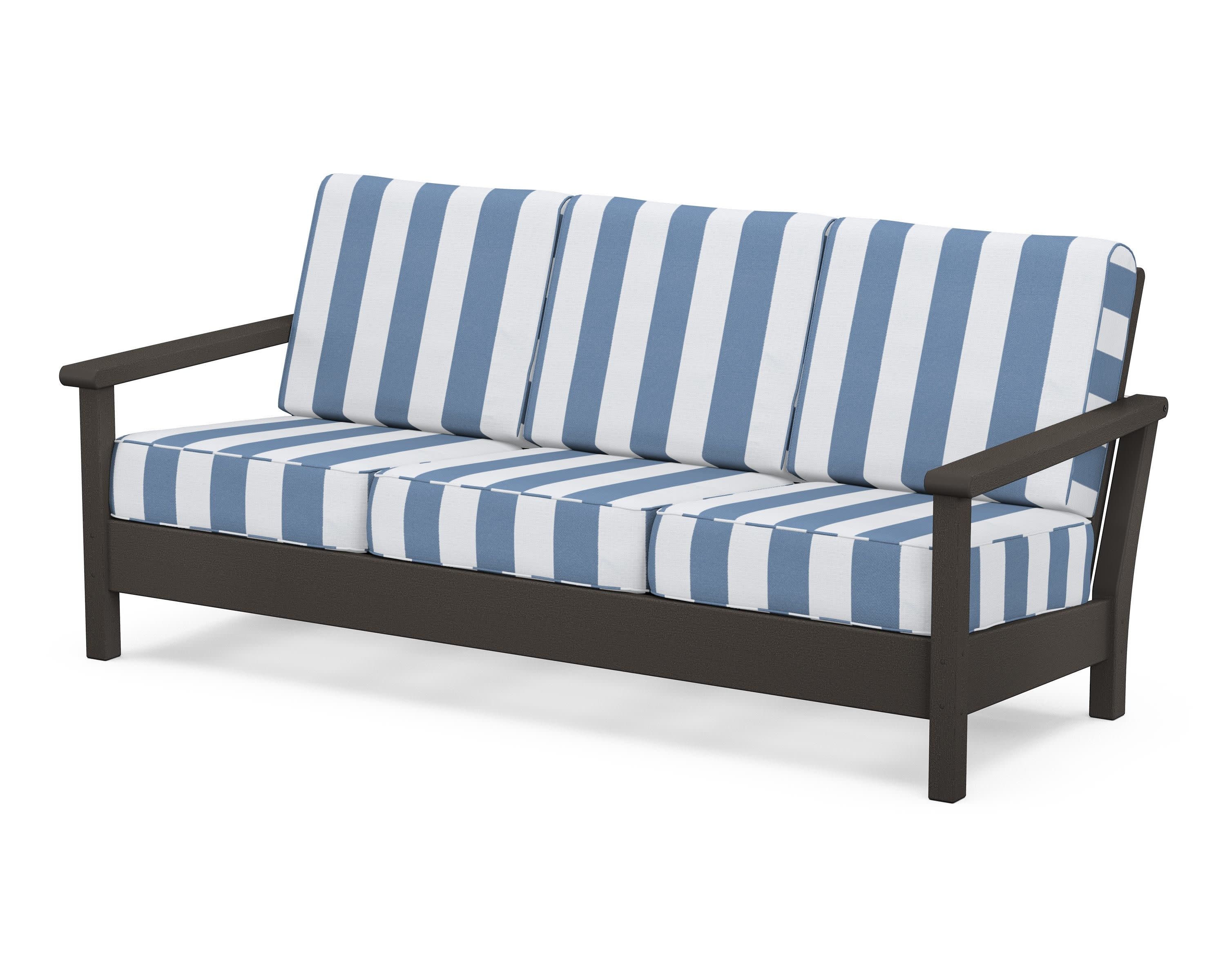 Harbour Deep Seating Sofa in Vintage Coffee / Cabana Stripe Sky Blue