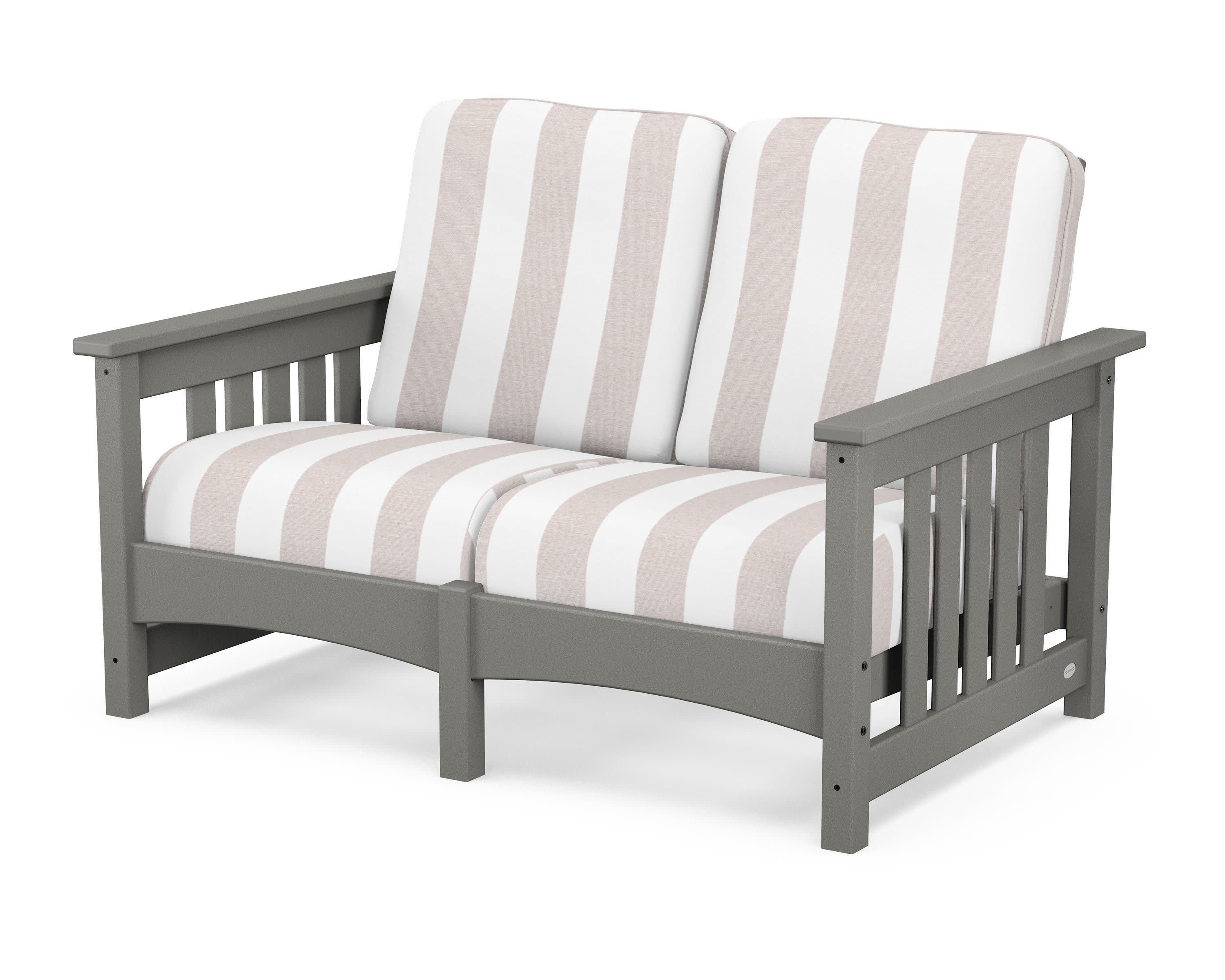 Club Mission Loveseat in Slate Grey / Cabana Stripe Dune Burlap