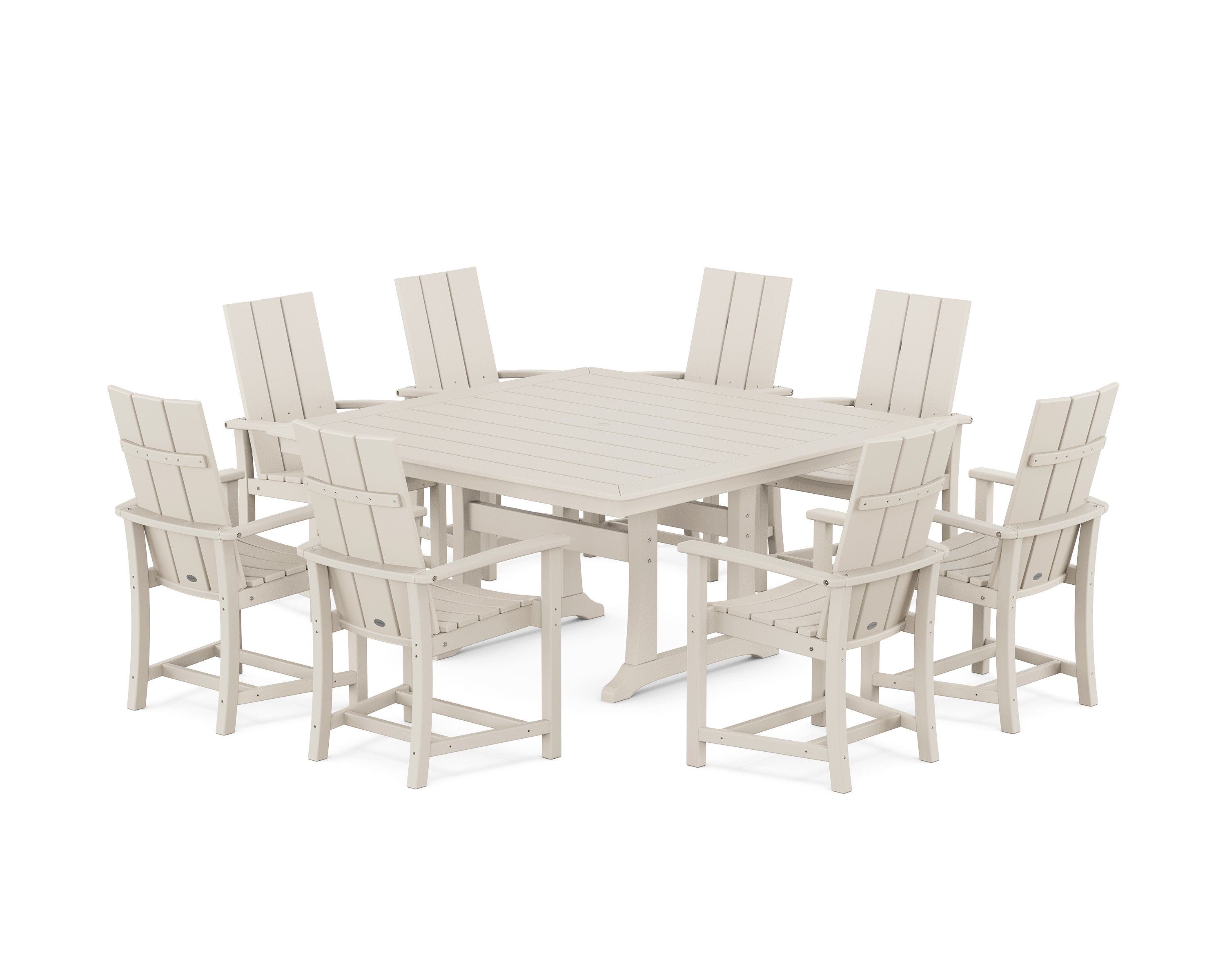 Modern Adirondack 9-Piece Square Dining Set with Trestle Legs in Sand
