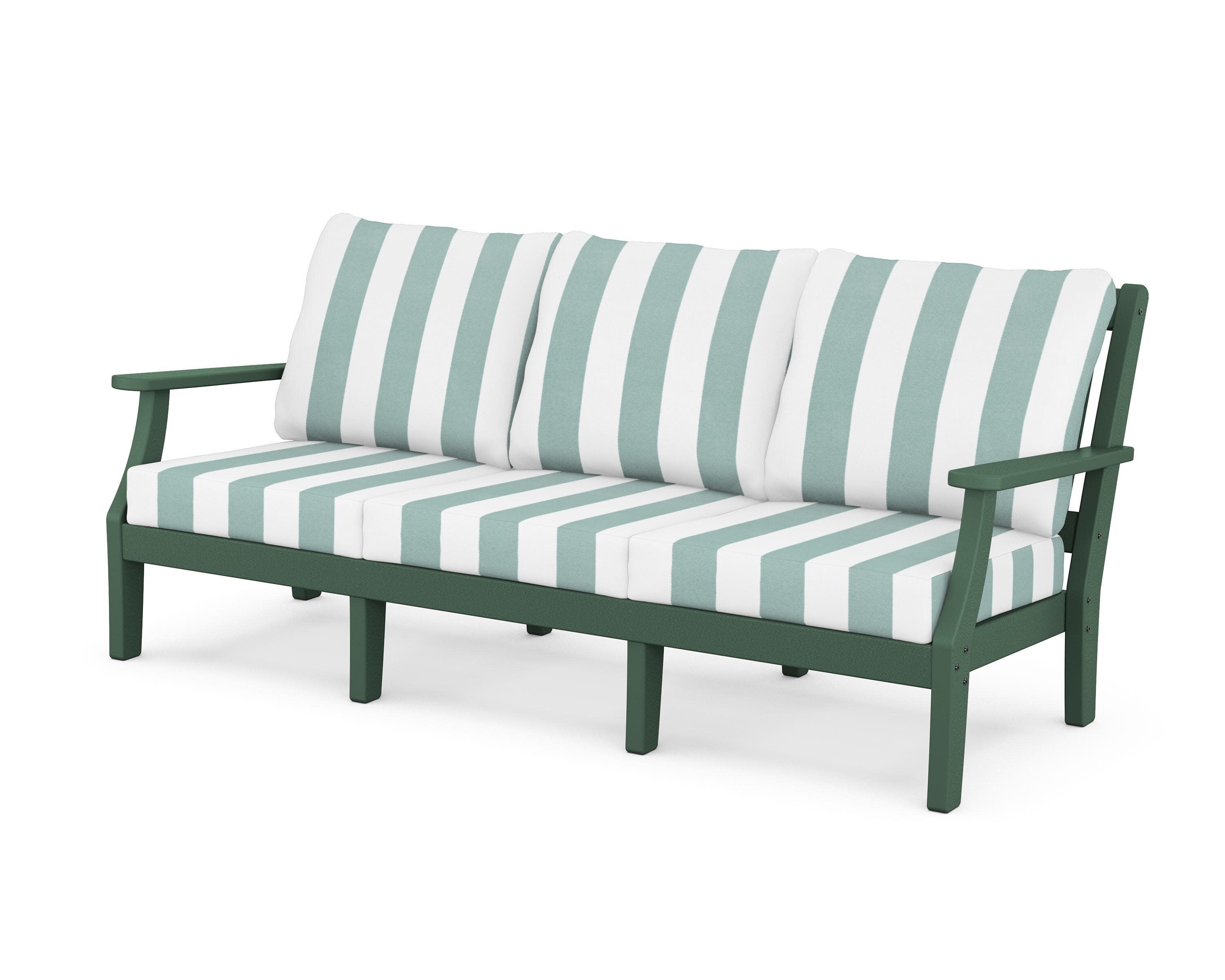Chinoiserie Deep Seating Sofa in Green / Cabana Stripe Glacier Spa