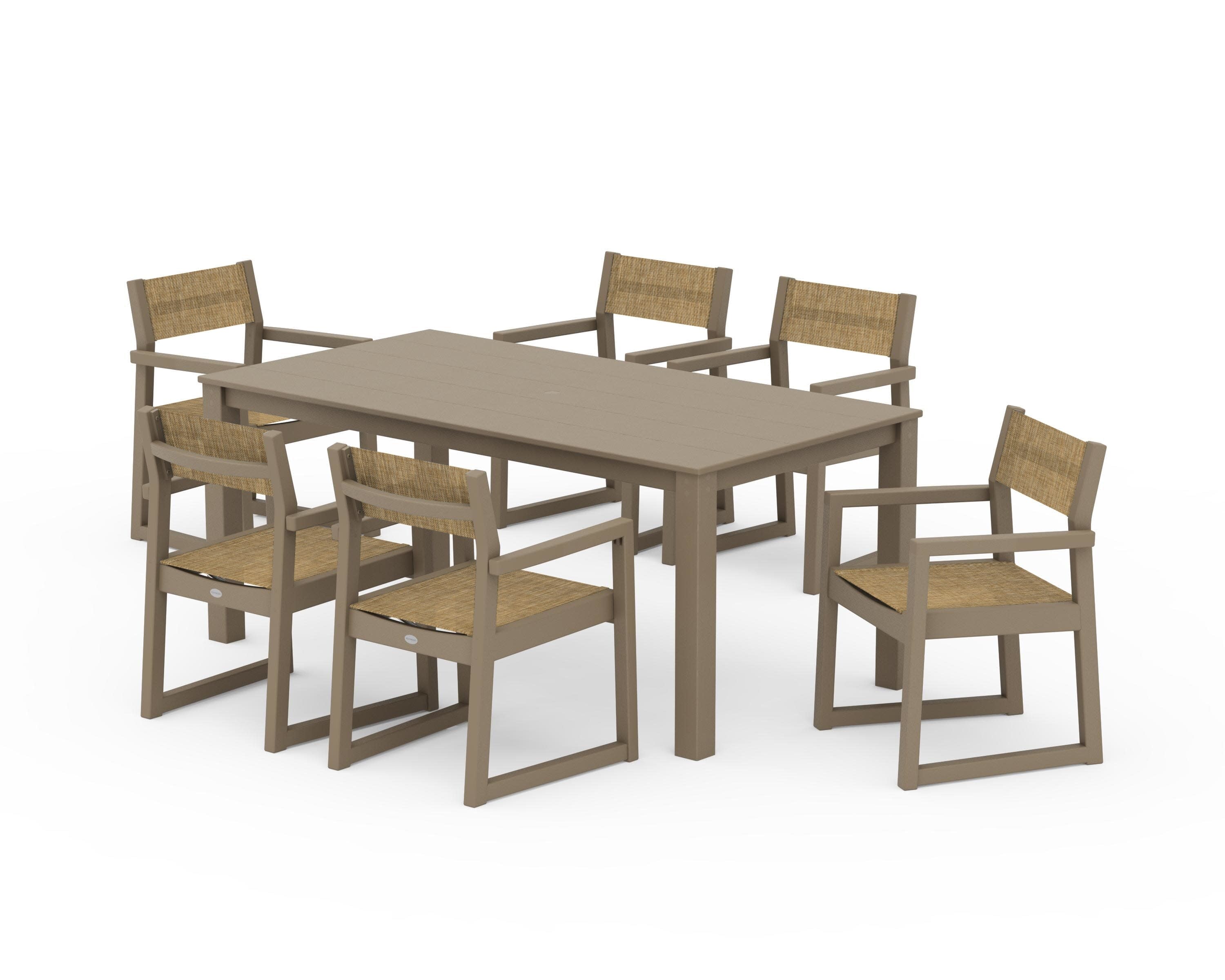 EDGE Sling Arm Chair 7-Piece Parsons Dining Set in Vintage Sahara / Burlap Sling