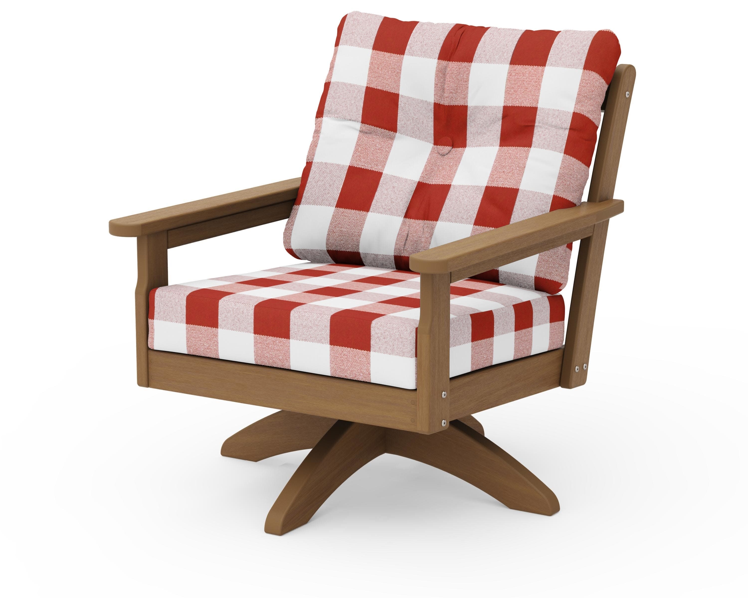 Vineyard Deep Seating Swivel Chair in Natural / Buffalo Plaid Crimson