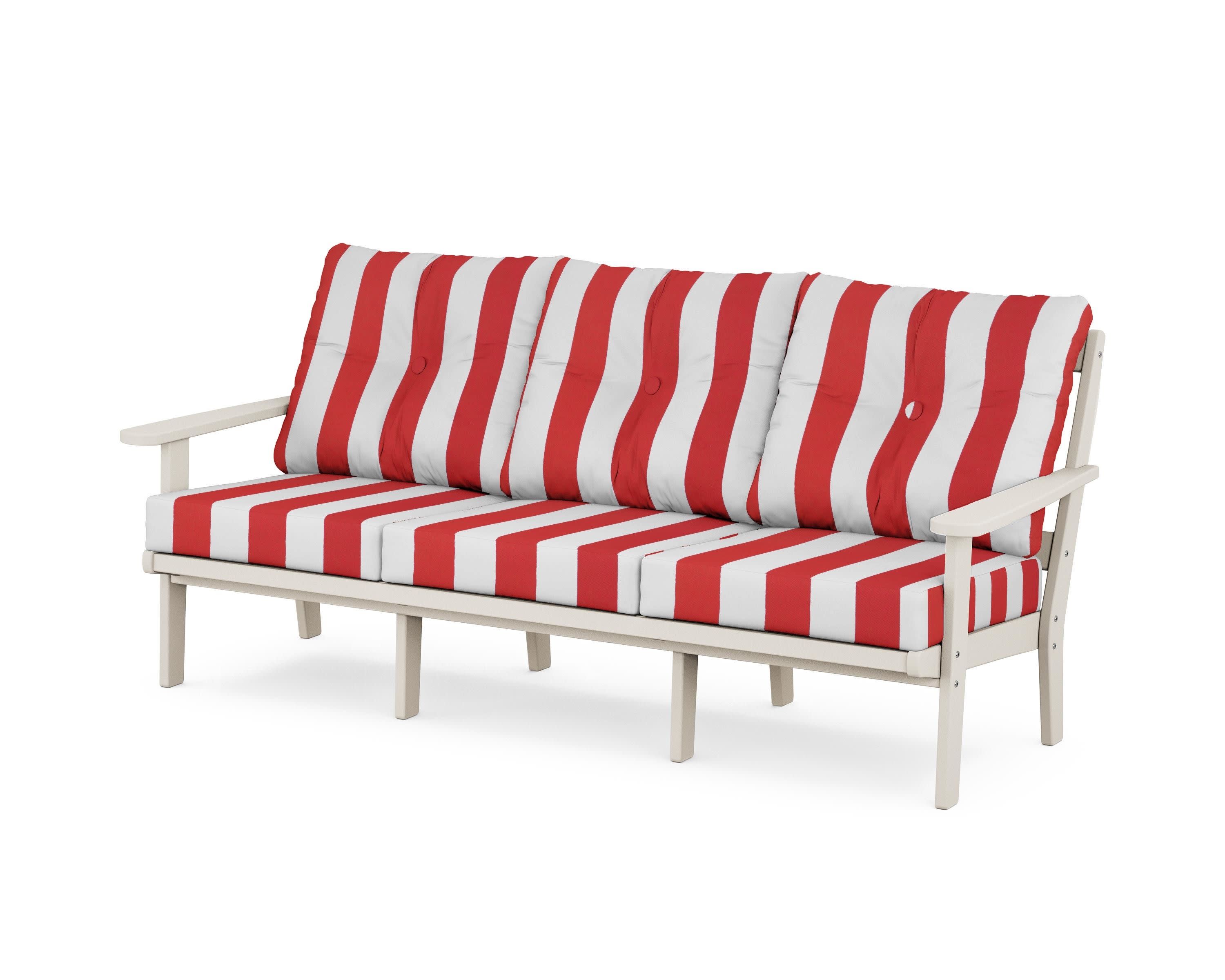 Mission Deep Seating Sofa in Sand / Cabana Stripe Crimson