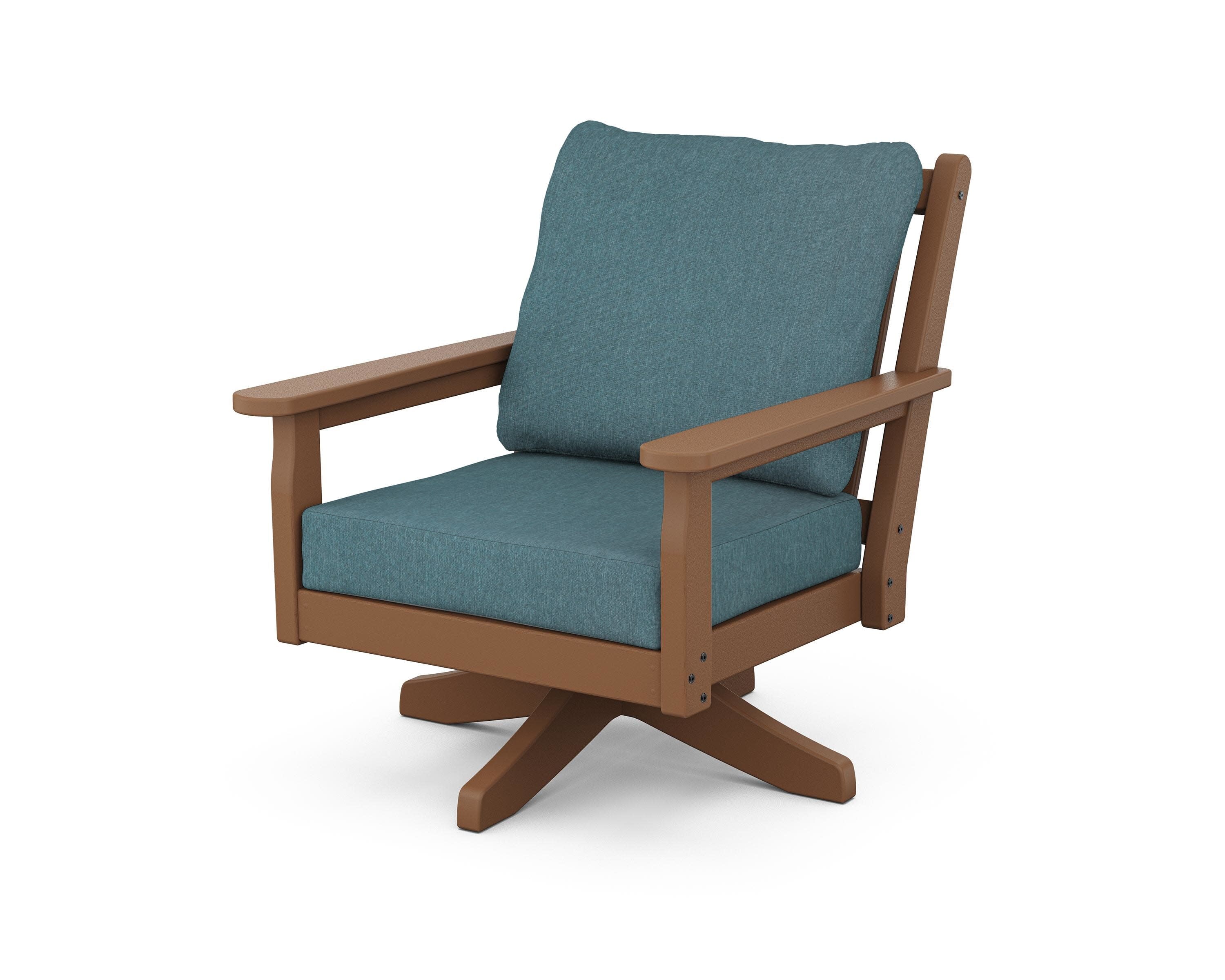 Chippendale Deep Seating Swivel Chair in Teak / Ocean Teal